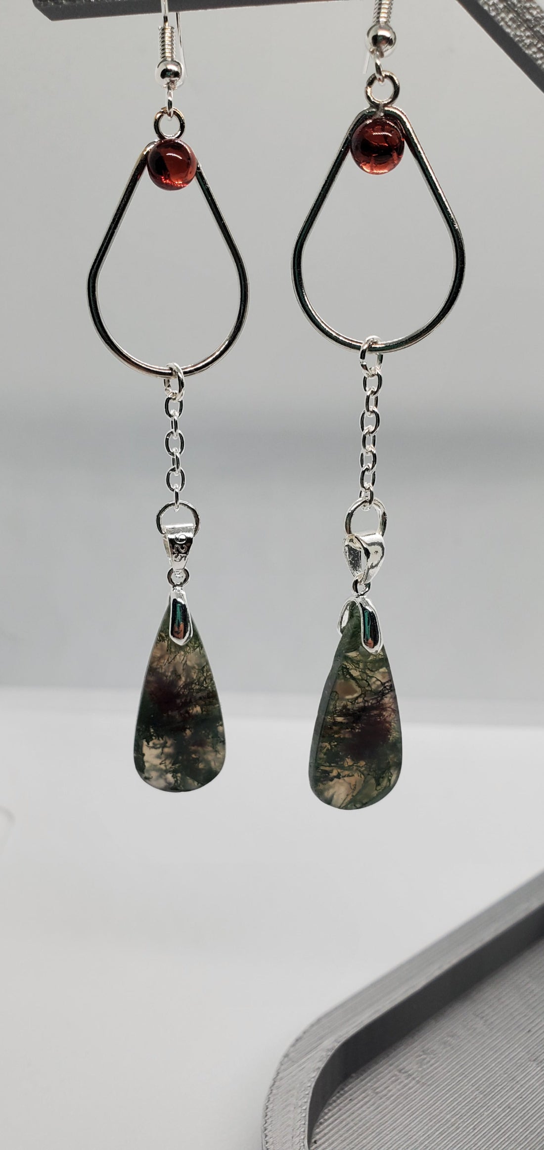 Green Fire Moss and Garnet Tears Earrings - Cinnful Charms Jewelry