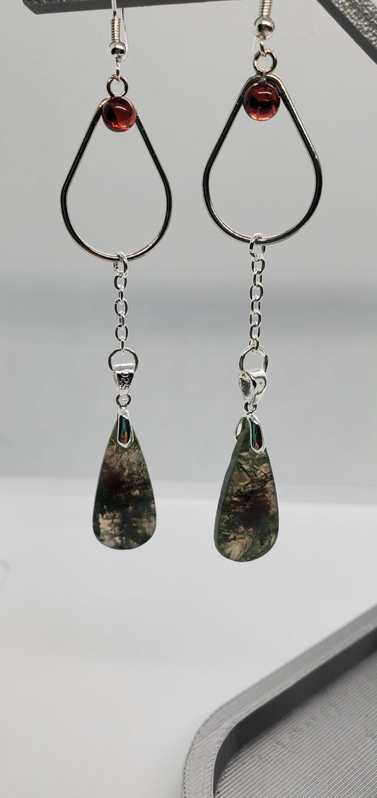 Green Fire Moss and Garnet Tears Earrings - Cinnful Charms Jewelry