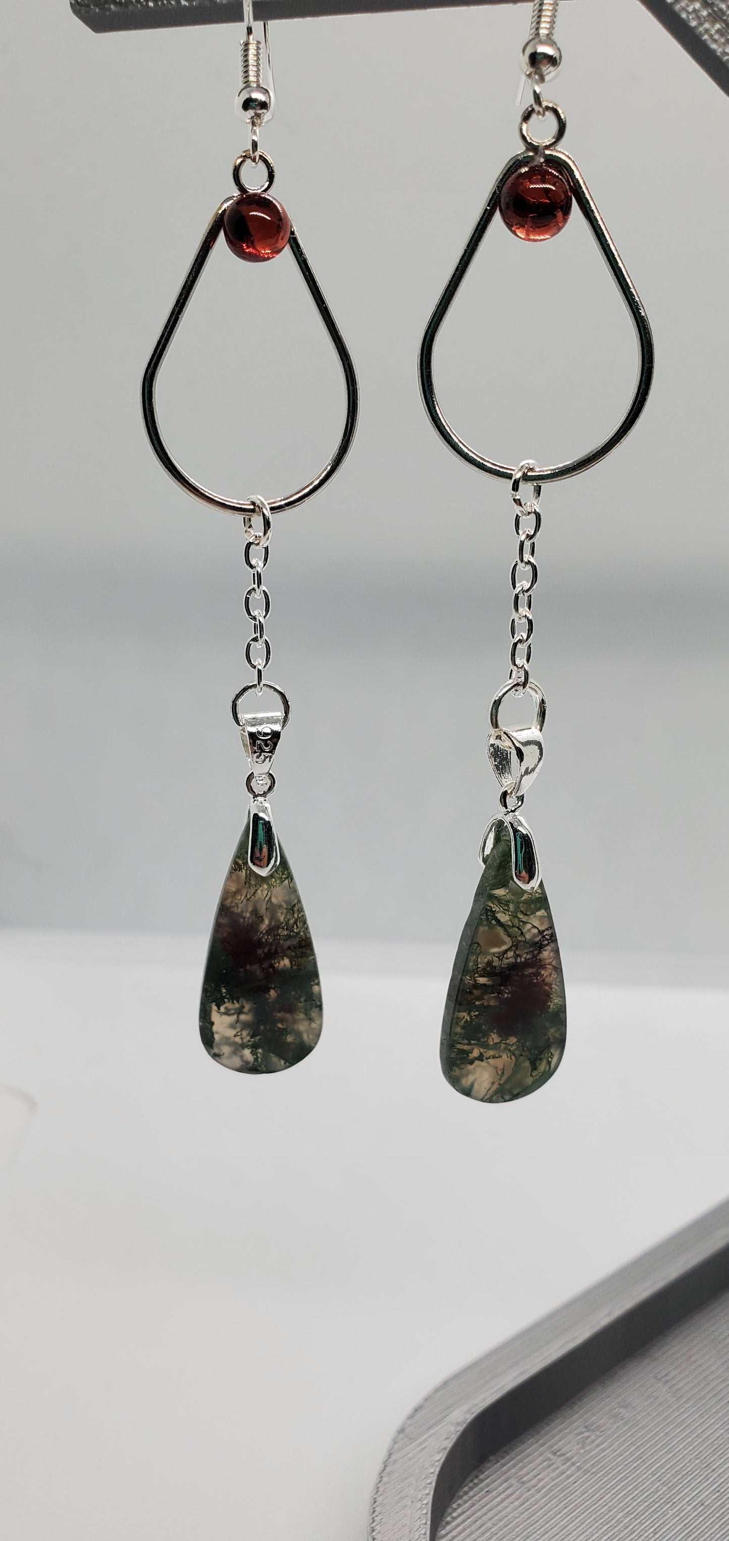 Green Fire Moss and Garnet Tears Earrings - Cinnful Charms Jewelry