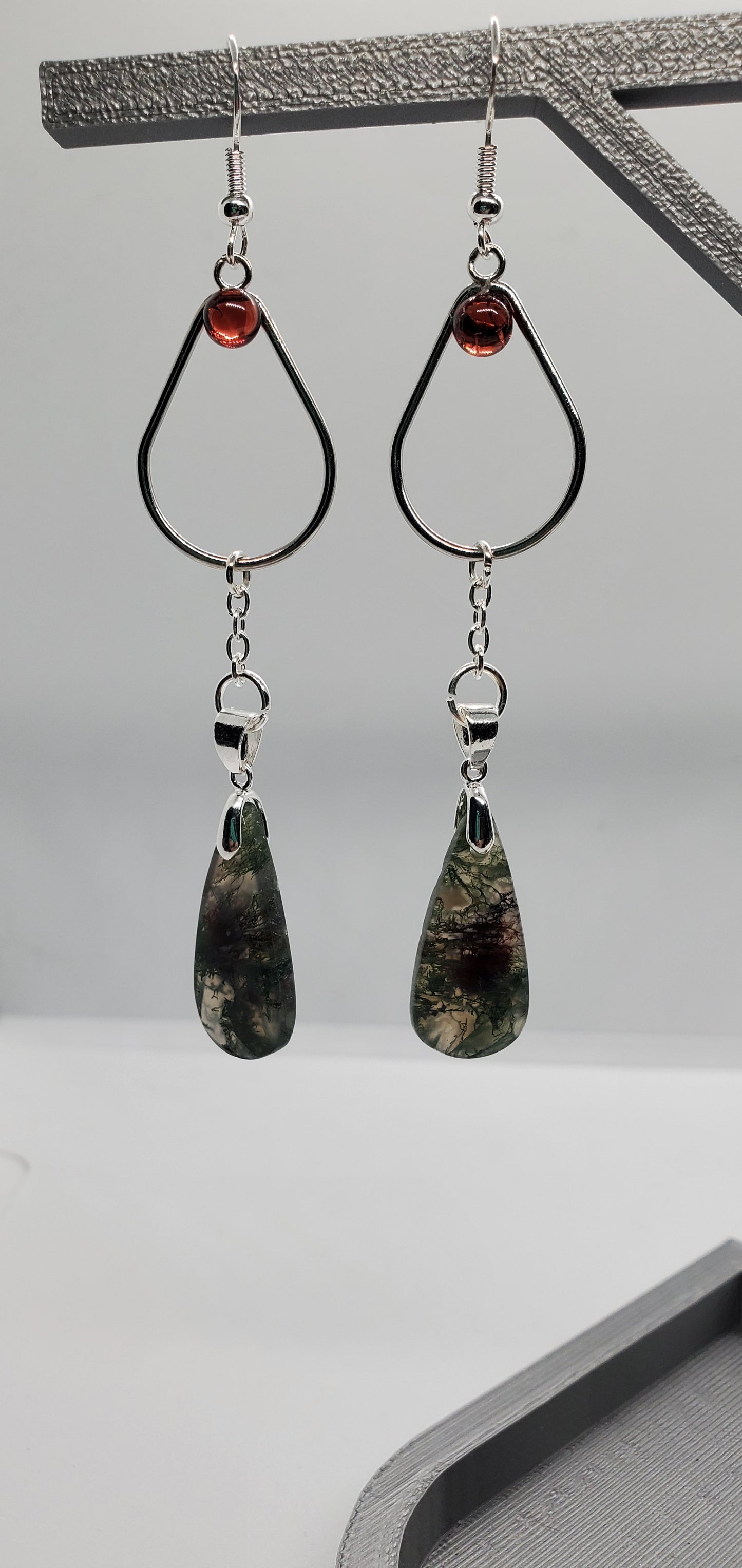 Green Fire Moss and Garnet Tears Earrings - Cinnful Charms Jewelry