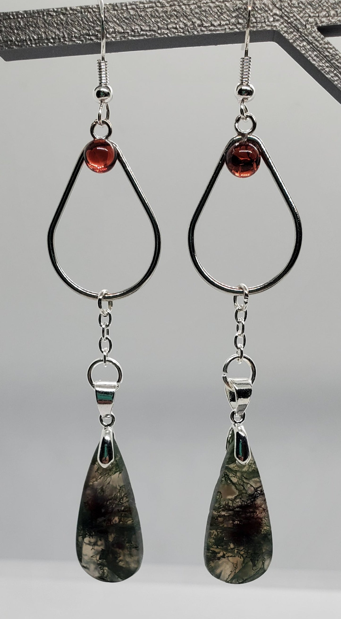 Green Fire Moss and Garnet Tears Earrings - Cinnful Charms Jewelry