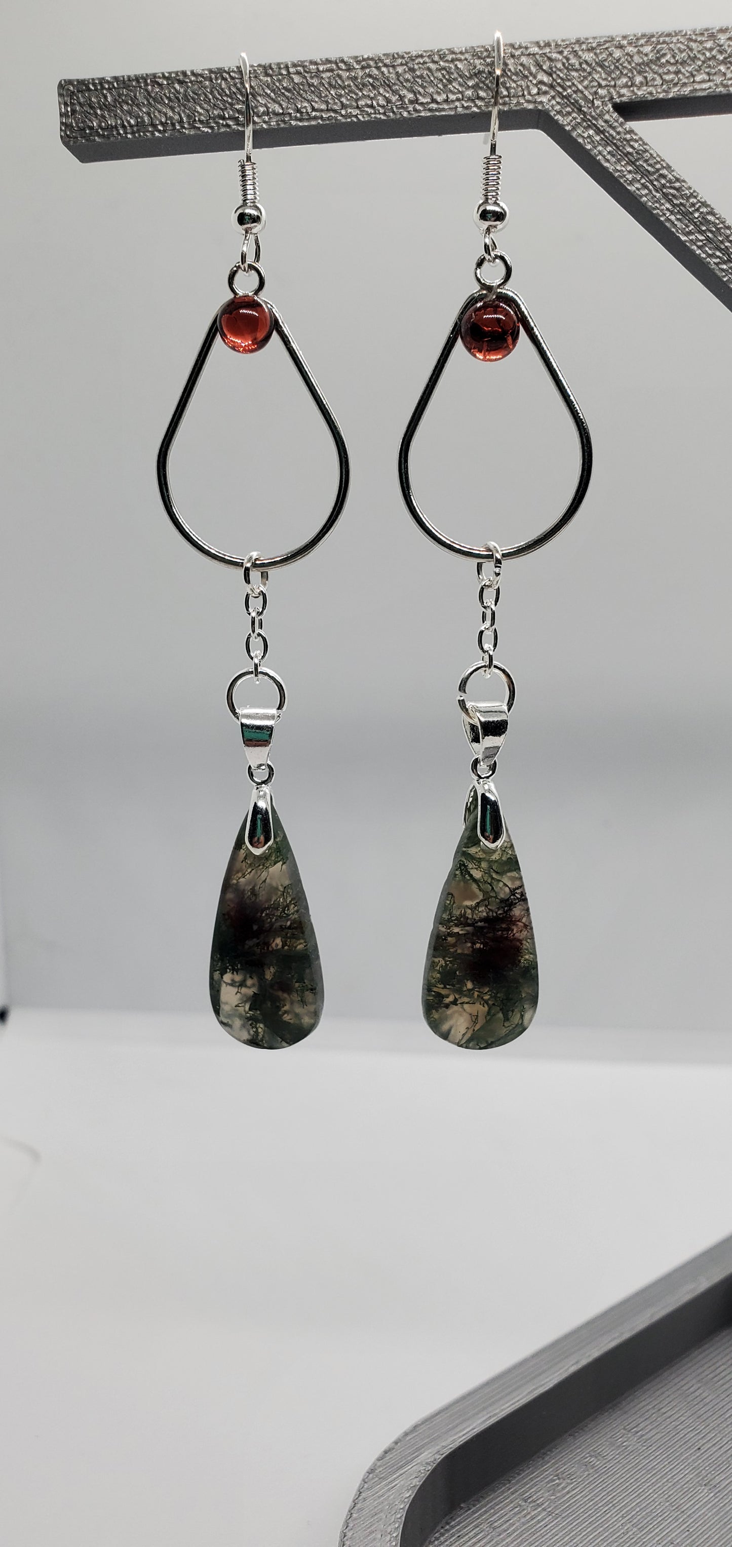 Green Fire Moss and Garnet Tears Earrings - Cinnful Charms Jewelry