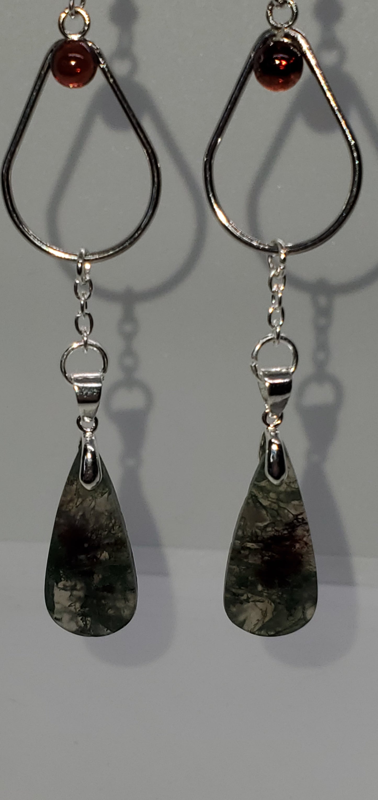 Green Fire Moss and Garnet Tears Earrings - Cinnful Charms Jewelry