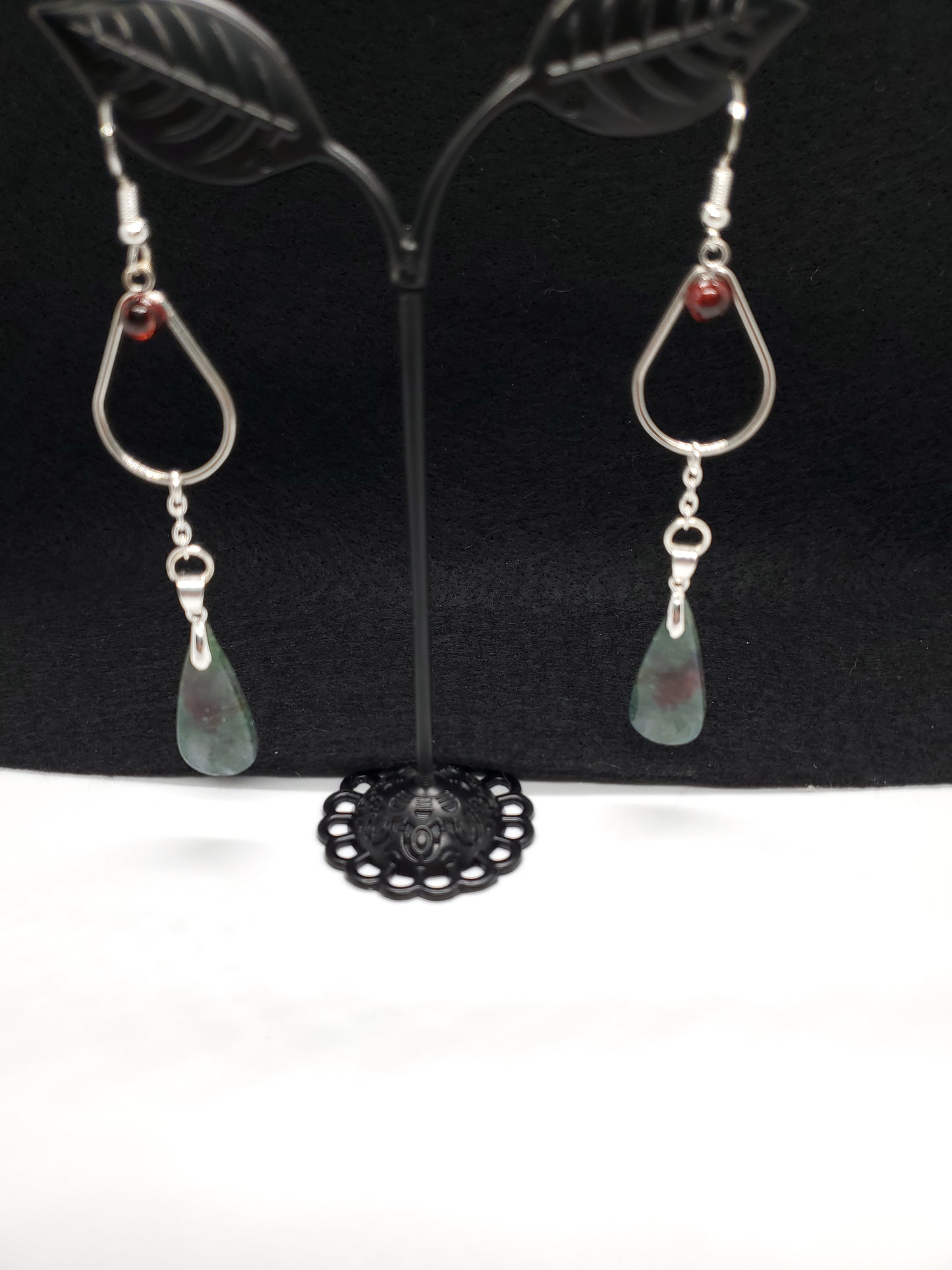 Green Fire Moss and Garnet Tears Earrings - Cinnful Charms Jewelry