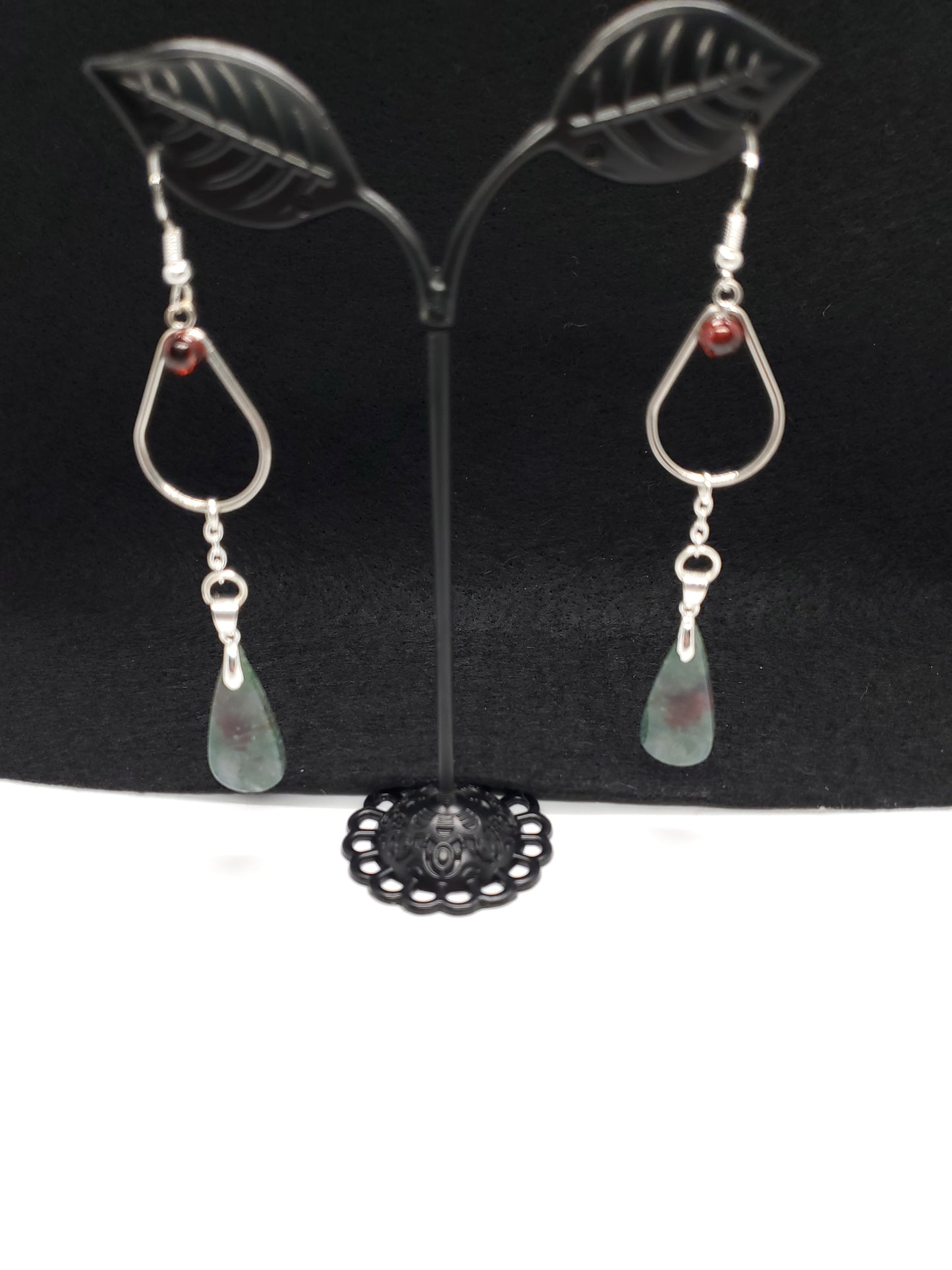 Green Fire Moss and Garnet Tears Earrings - Cinnful Charms Jewelry