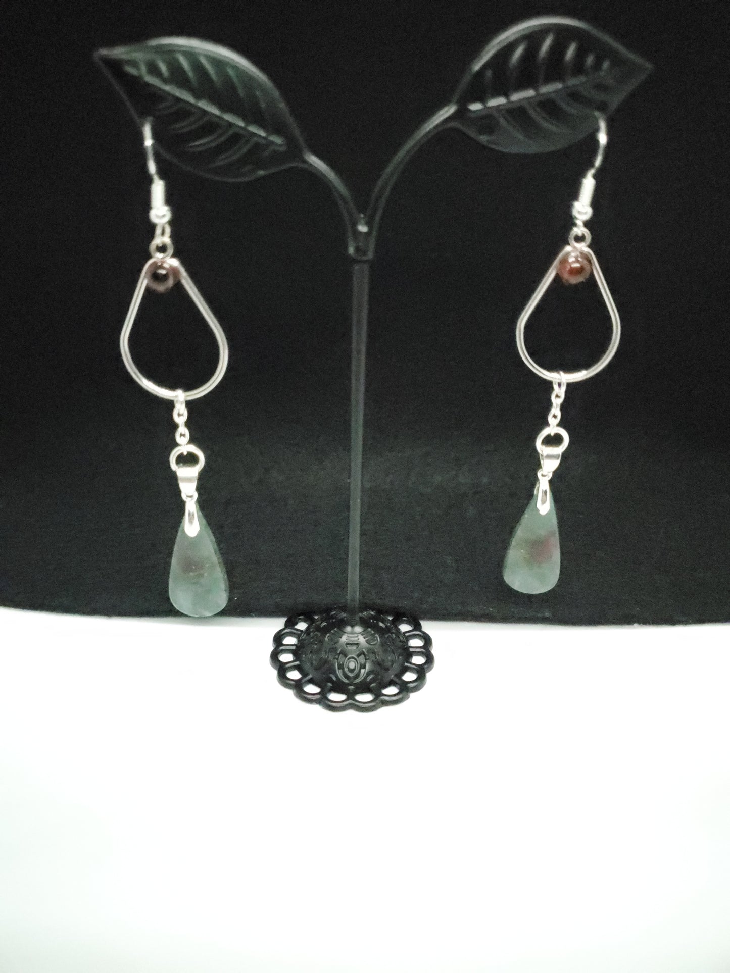 Green Fire Moss and Garnet Tears Earrings - Cinnful Charms Jewelry