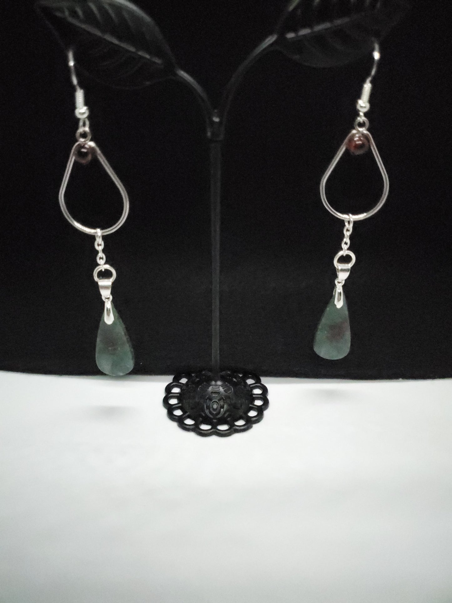 Green Fire Moss and Garnet Tears Earrings - Cinnful Charms Jewelry