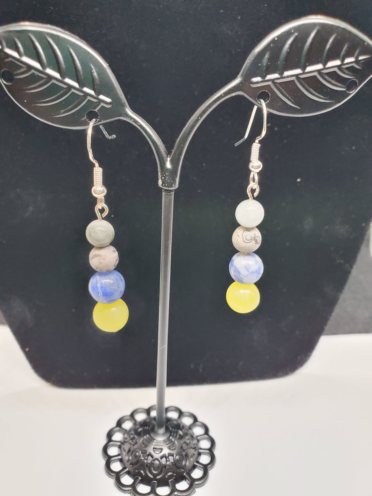 Timberwolves Gemstone Earrings: Lemon Calcite, Sodalite & Grey Crazy Lace. - Cinnful Charms Jewelry