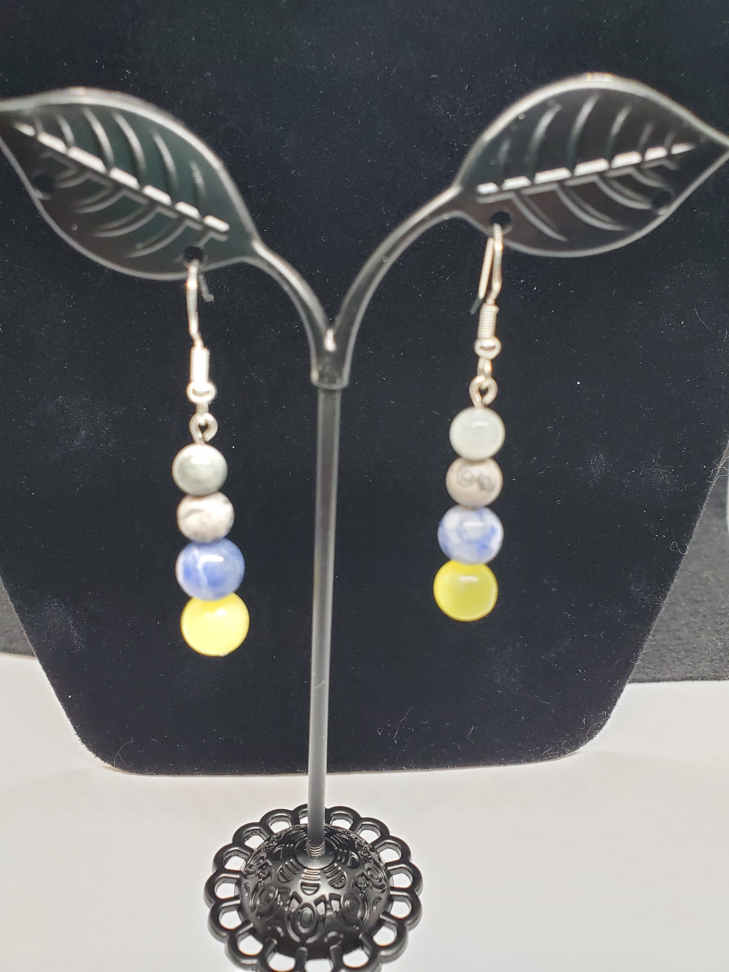 Timberwolves Gemstone Earrings: Lemon Calcite, Sodalite & Grey Crazy Lace. - Cinnful Charms Jewelry