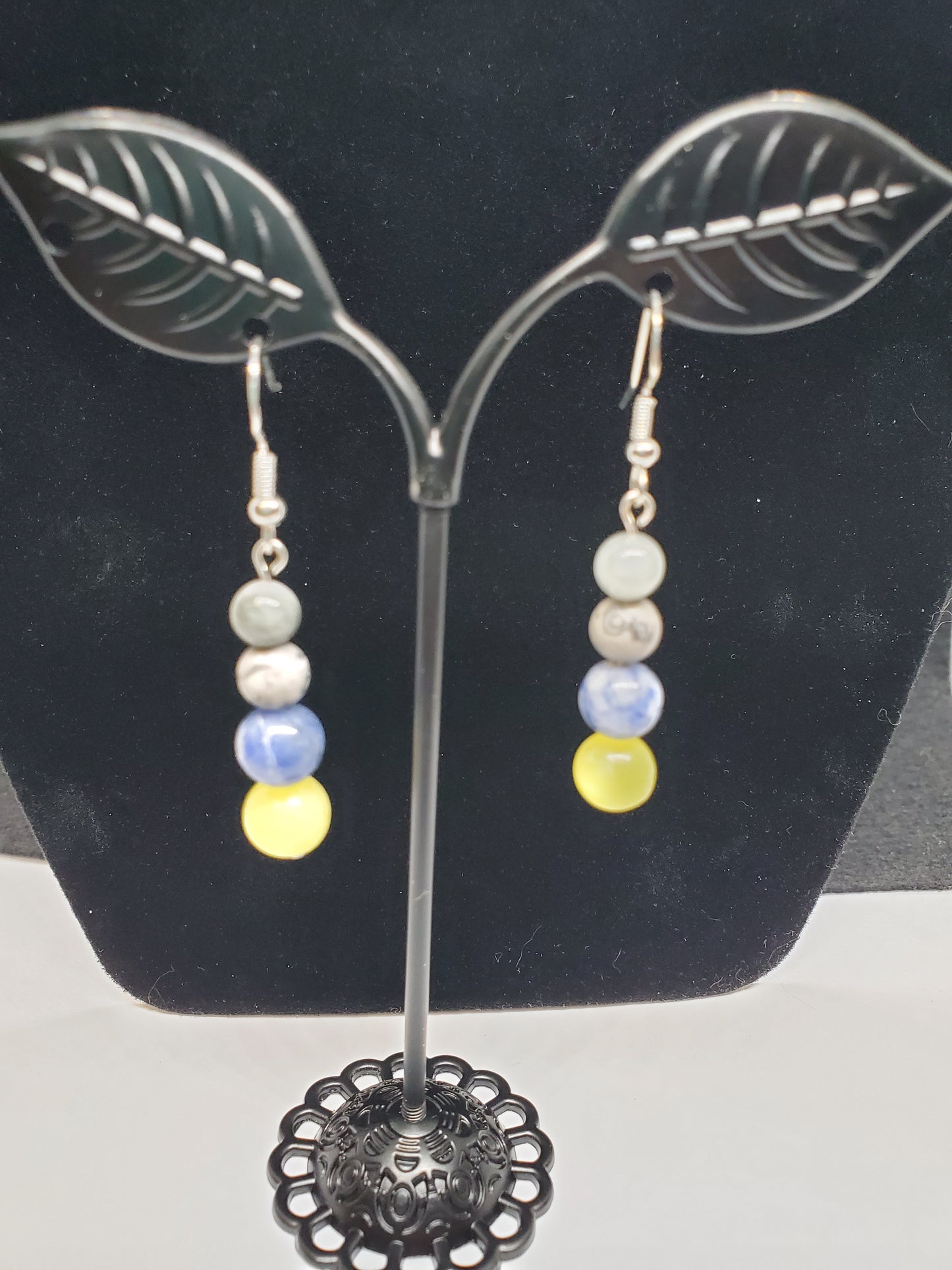 Timberwolves Gemstone Earrings: Lemon Calcite, Sodalite & Grey Crazy Lace. - Cinnful Charms Jewelry