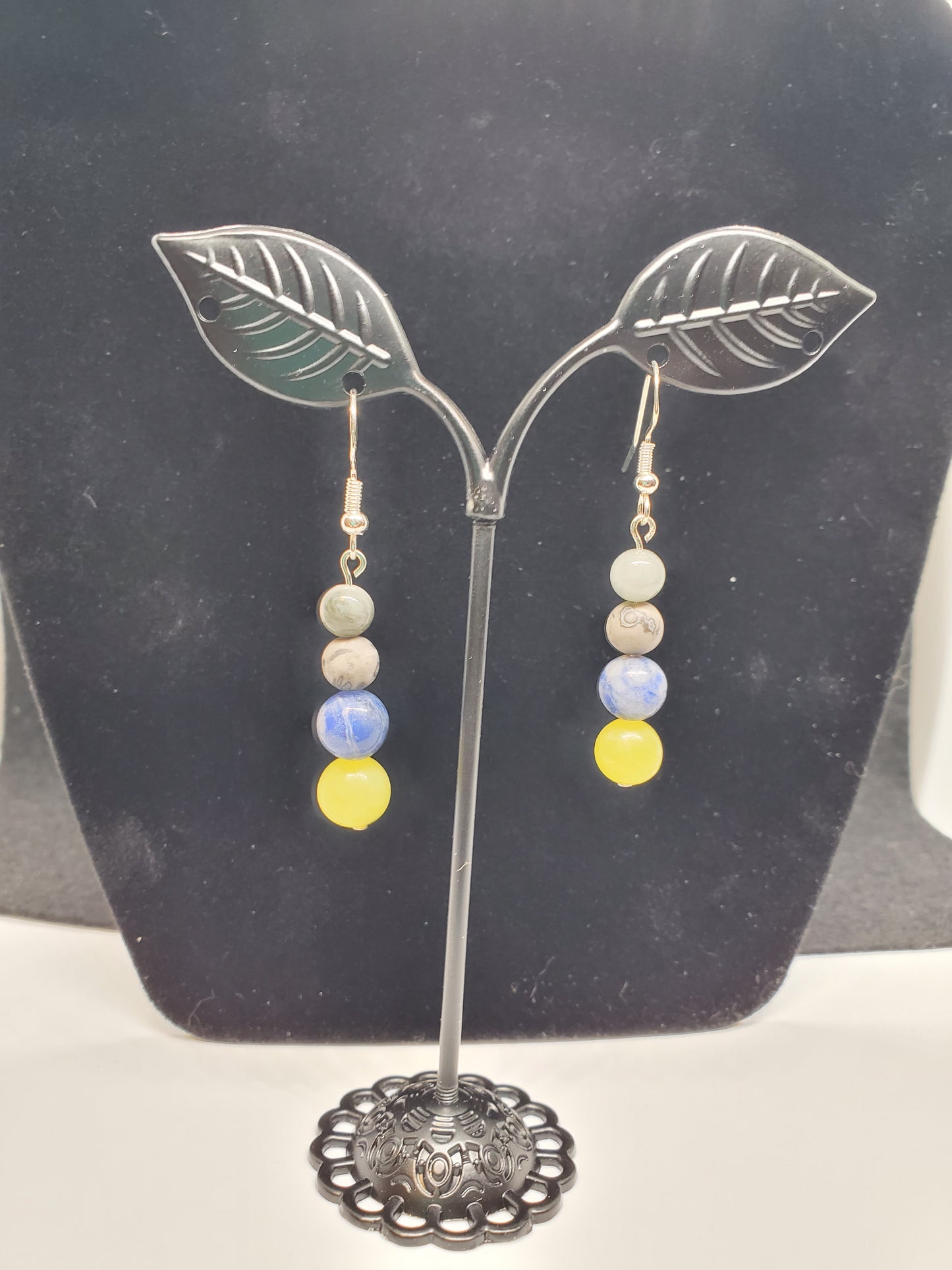 Timberwolves Gemstone Earrings: Lemon Calcite, Sodalite & Grey Crazy Lace. - Cinnful Charms Jewelry