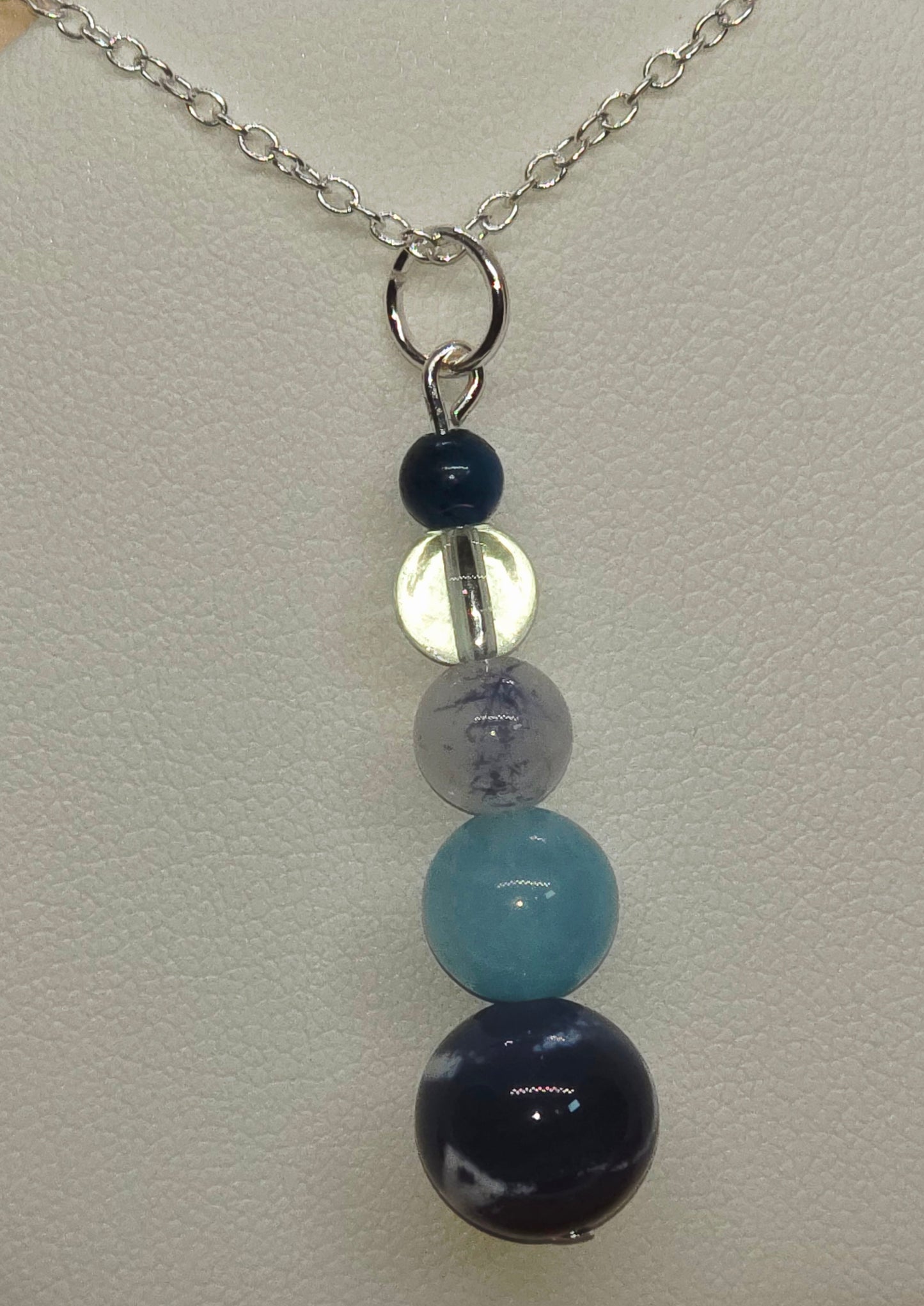 Ocean Flame Necklace: Blue Fire Agate, Aquamarine, Dumortierite, Clear Quartz & Blue Tiger's Eye - Cinnful Charms Jewelry