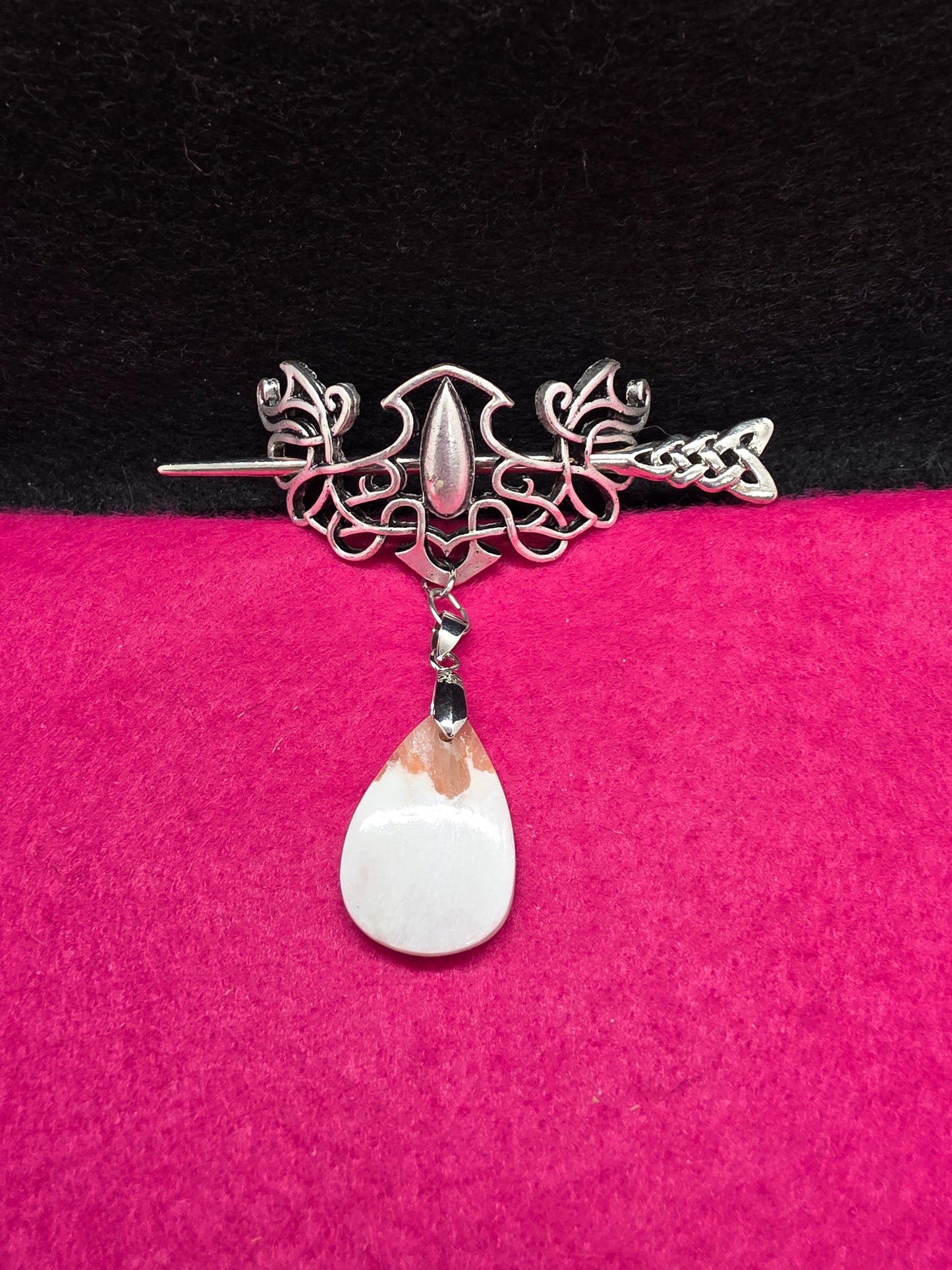 Northern Whispers: Elegant Viking Silver Hair Adornments with Scolecite - Cinnful Charms Jewelry