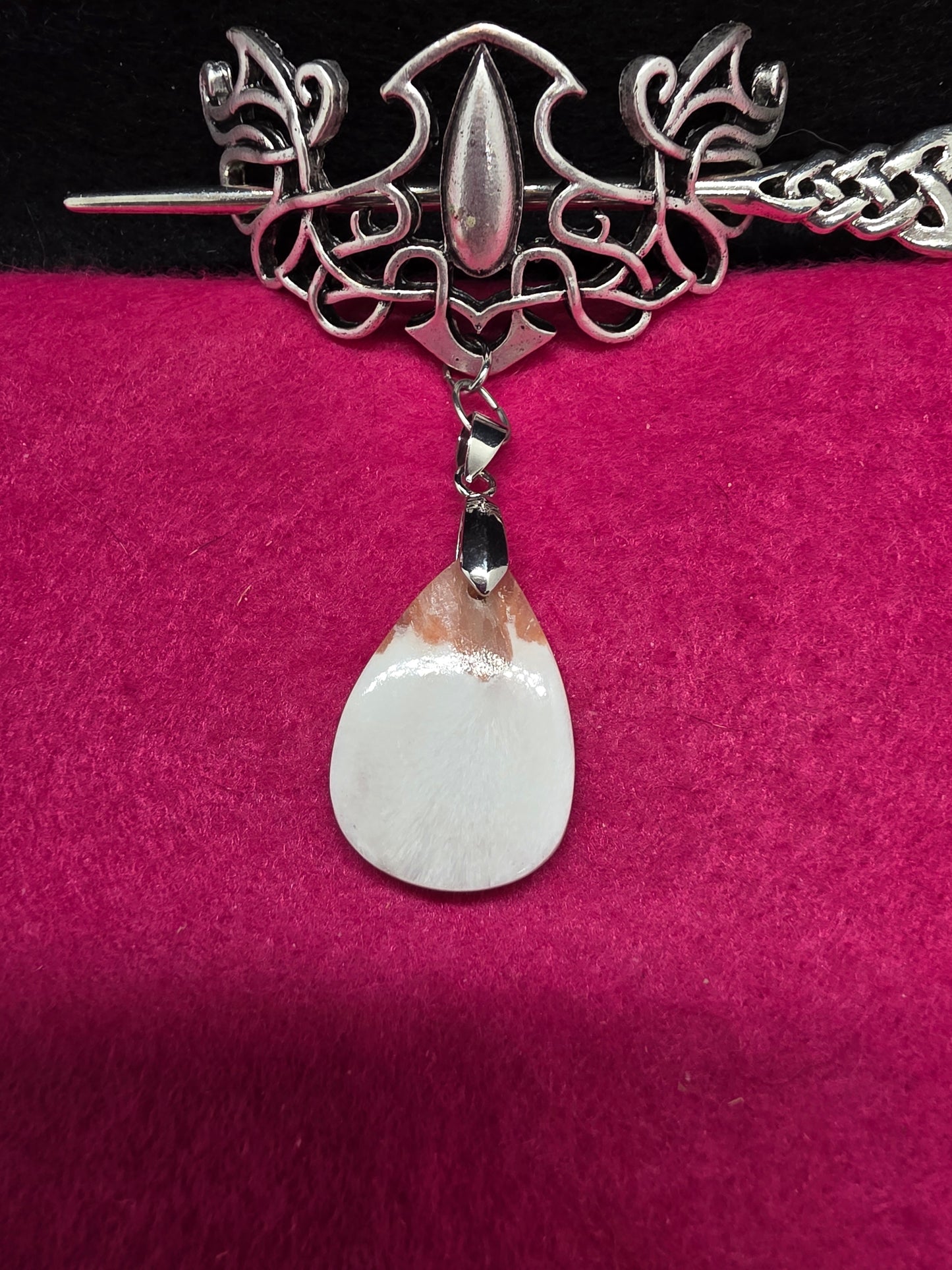 Northern Whispers: Elegant Viking Silver Hair Adornments with Scolecite - Cinnful Charms Jewelry
