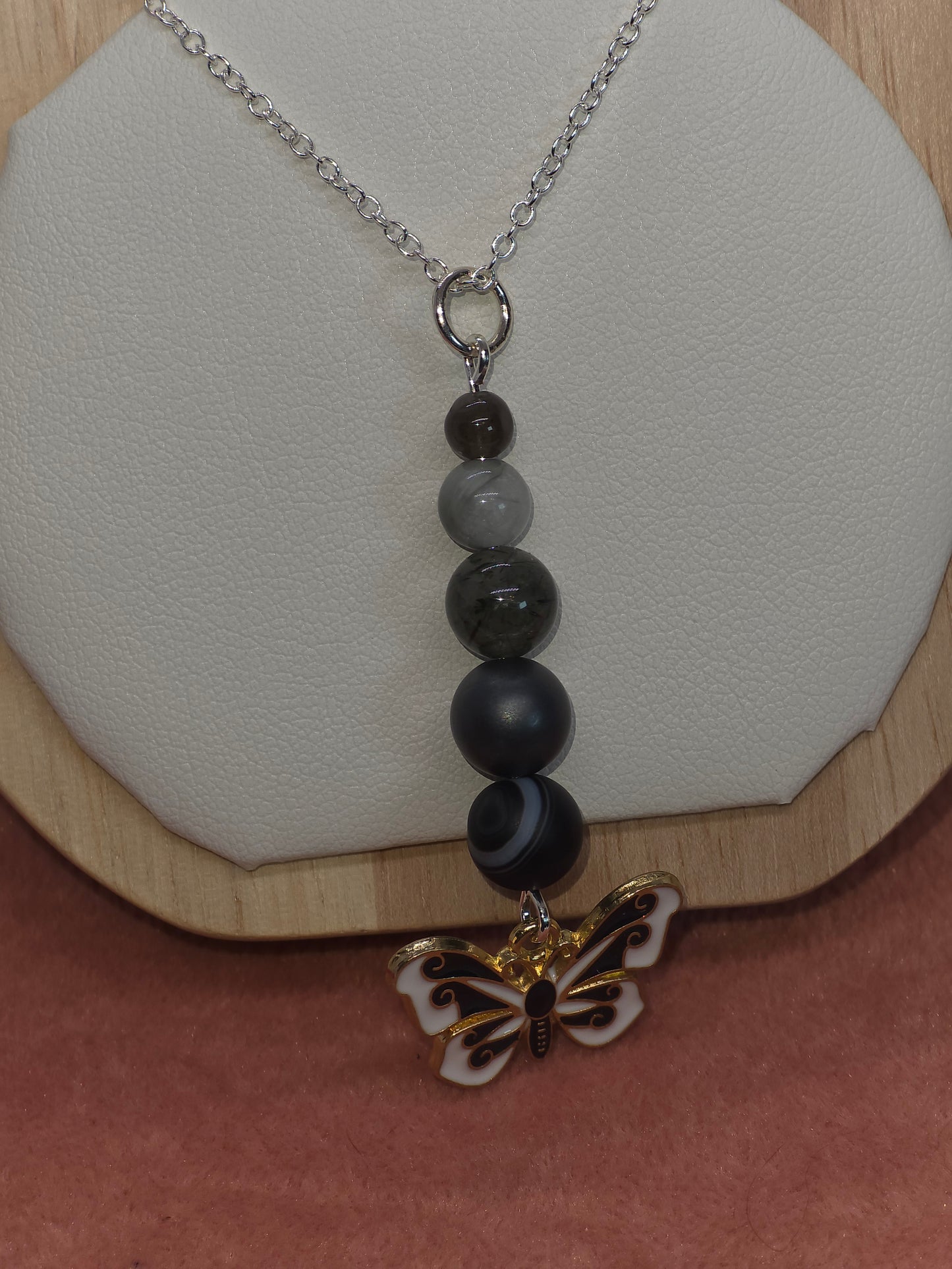 Grounded Radiance Necklace: Black Sardonyx, Hematite, Rutilated Green Quartz, Labradorite & Grey Jasper - Cinnful Charms Jewelry