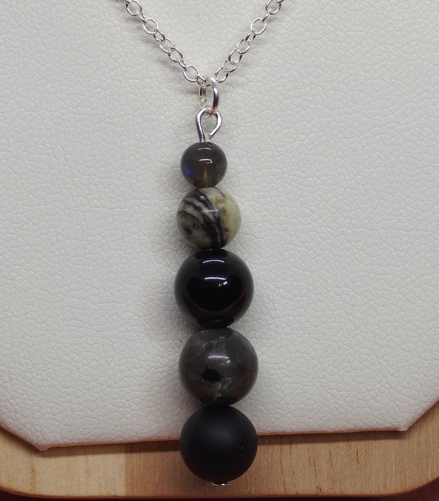 Earth & Shadow Necklace: Black Sardonyx Matte, Larvikite, Black Onyx, Picasso Jasper & Labradorite - Cinnful Charms Jewelry