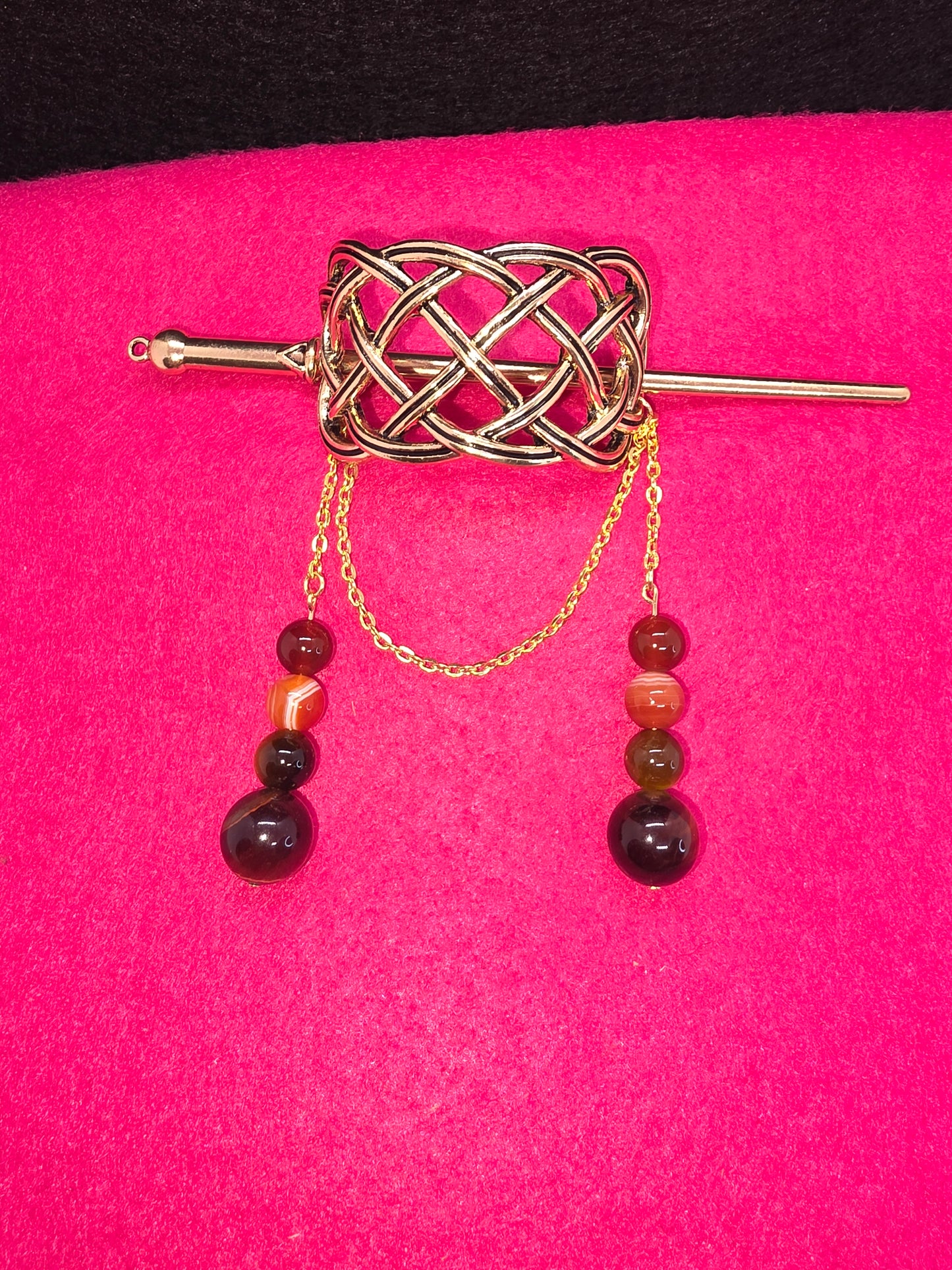 Norse & Celtic Treasures: Carnelian & Tiger's Eye Hair Clips - Cinnful Charms Jewelry