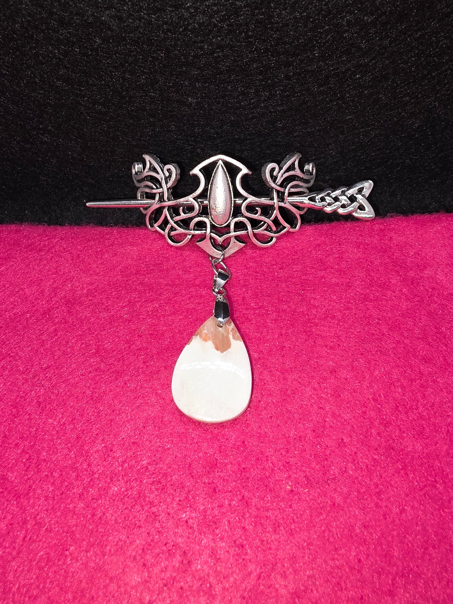 Northern Whispers: Elegant Viking Silver Hair Adornments with Scolecite - Cinnful Charms Jewelry