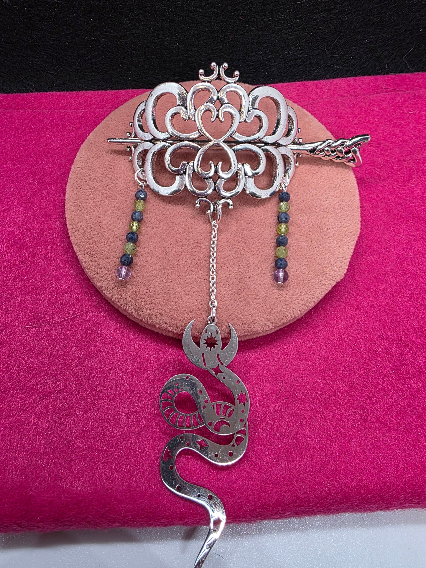 Embrace Celestial Elegance: Introducing Our Serpent Crescent Moon Hair Pin - Cinnful Charms Jewelry