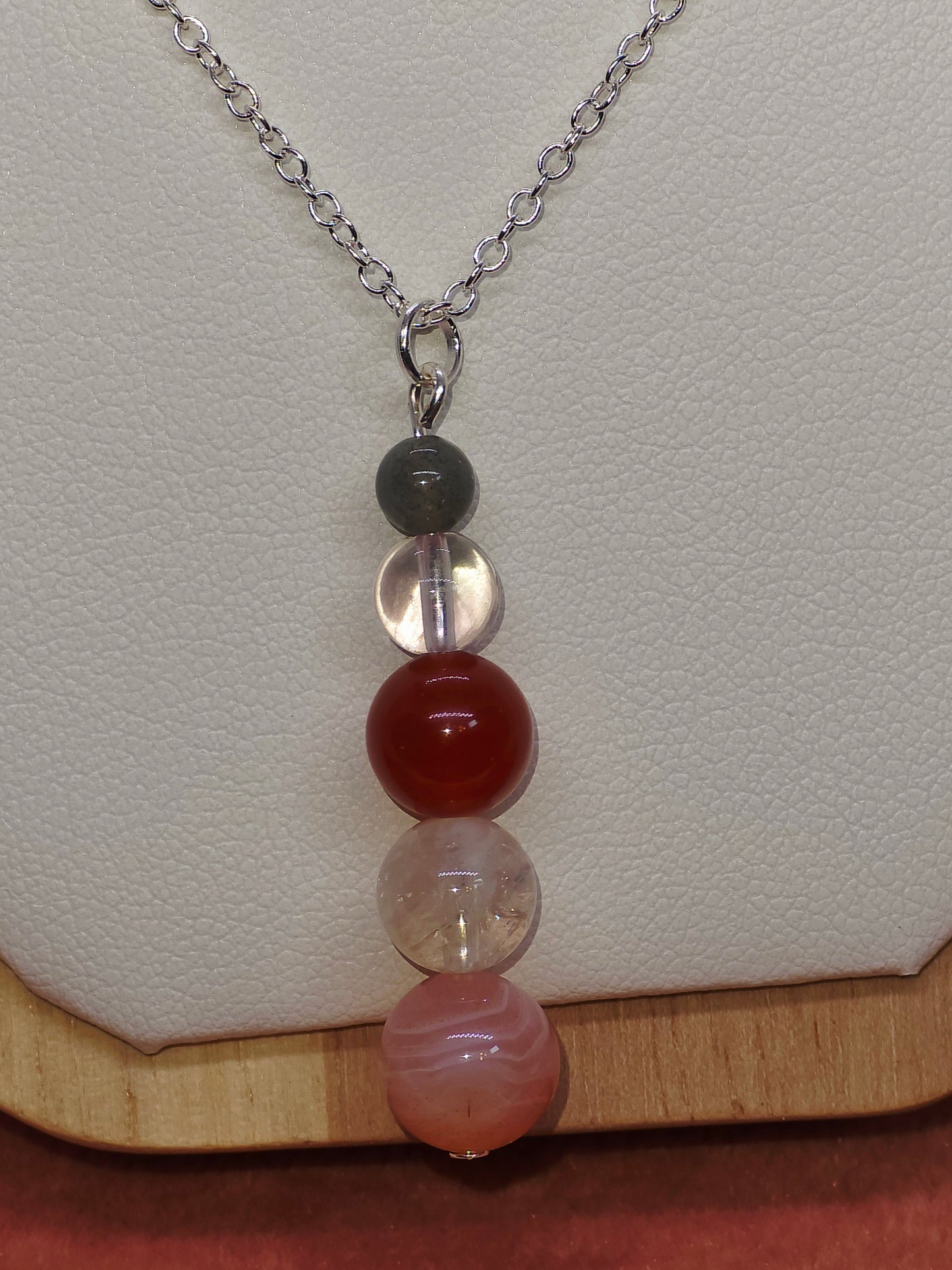 Desert Fire Necklace: Red Botswana, Clear Quartz, Carnelian & Labradorite - Cinnful Charms Jewelry