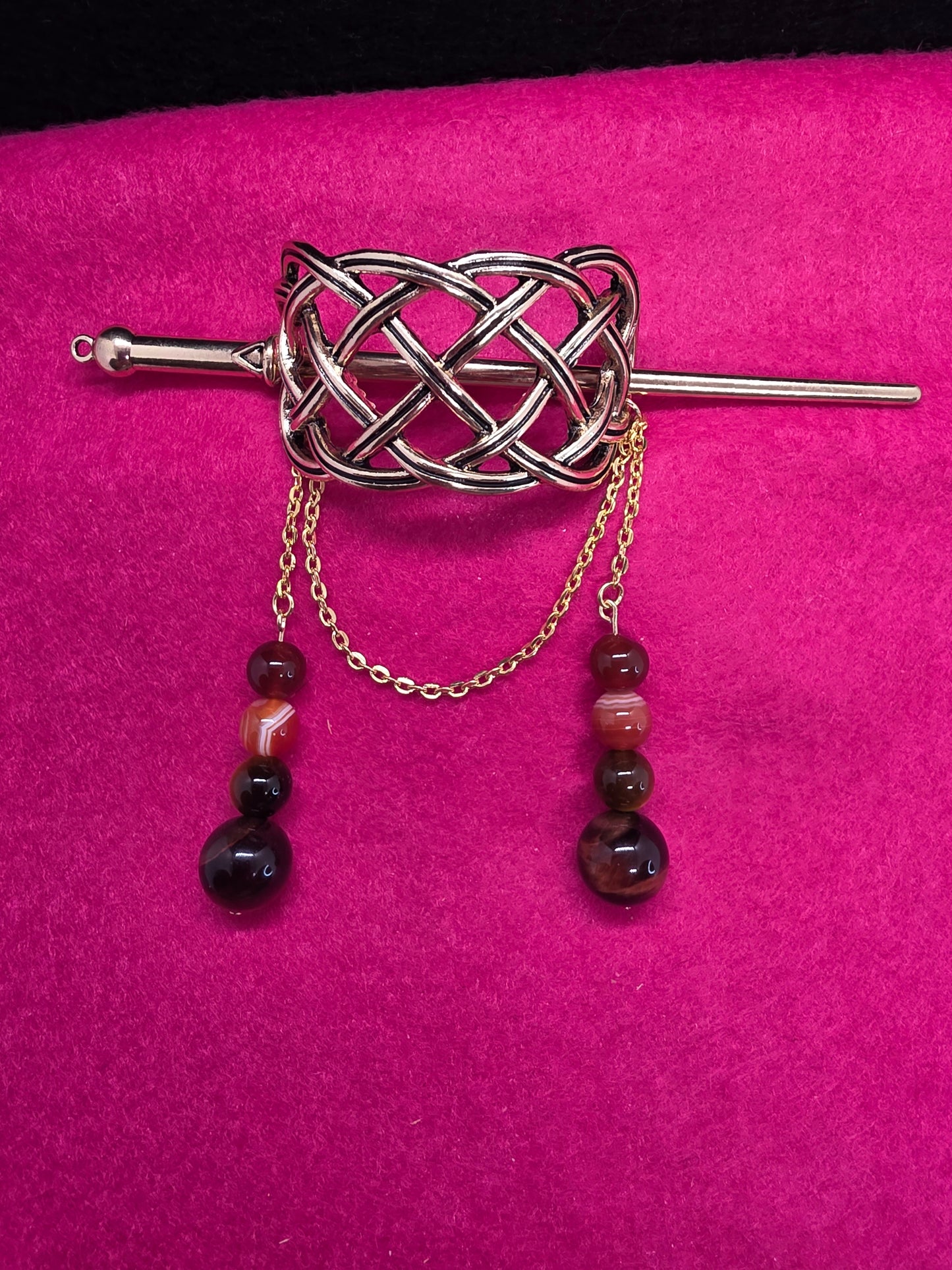 Norse & Celtic Treasures: Carnelian & Tiger's Eye Hair Clips - Cinnful Charms Jewelry