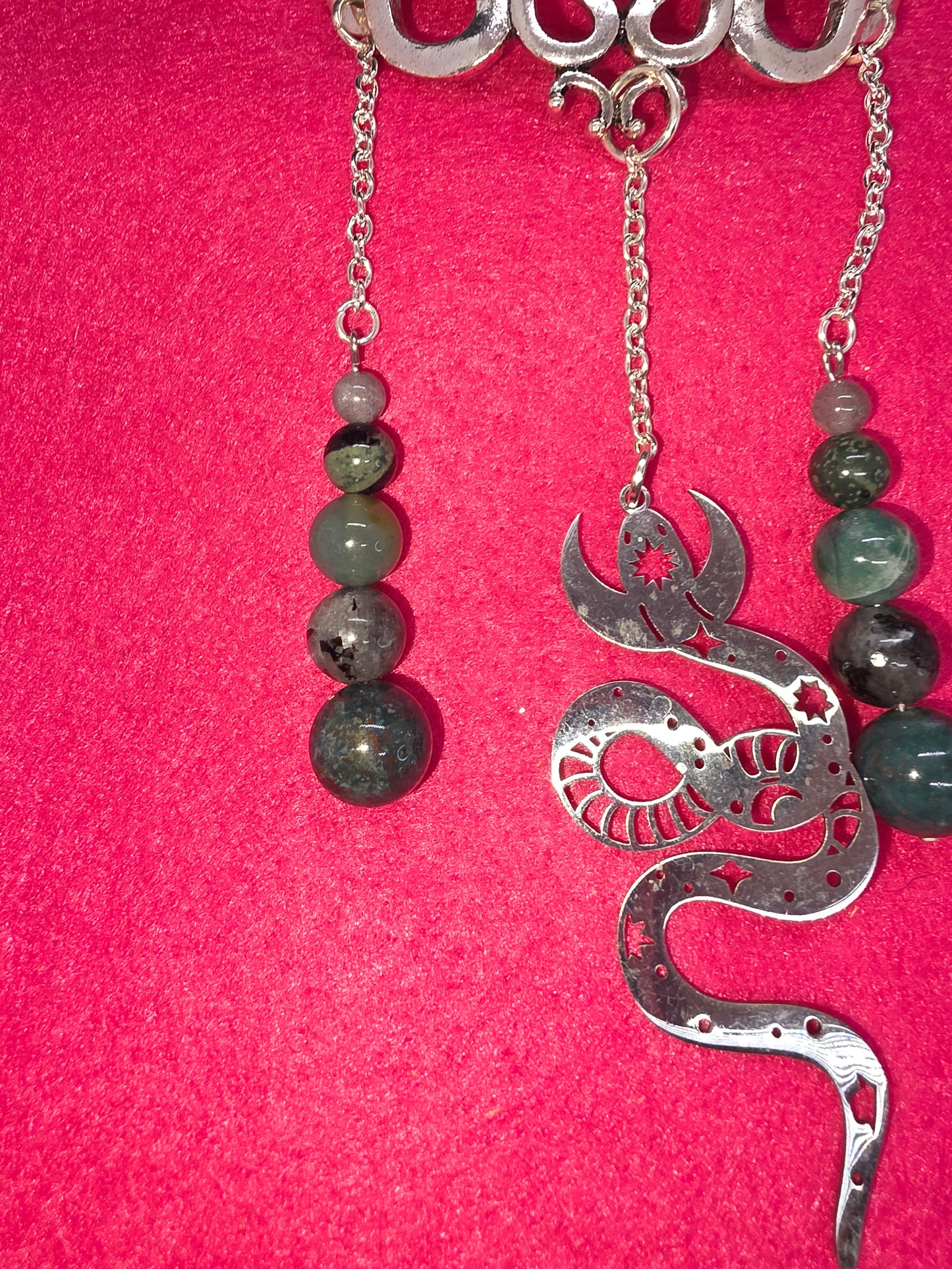 Old World Mystique: Silver Viking Hair Clips, Serpent Artistry & Earth's Gemstones - Cinnful Charms Jewelry