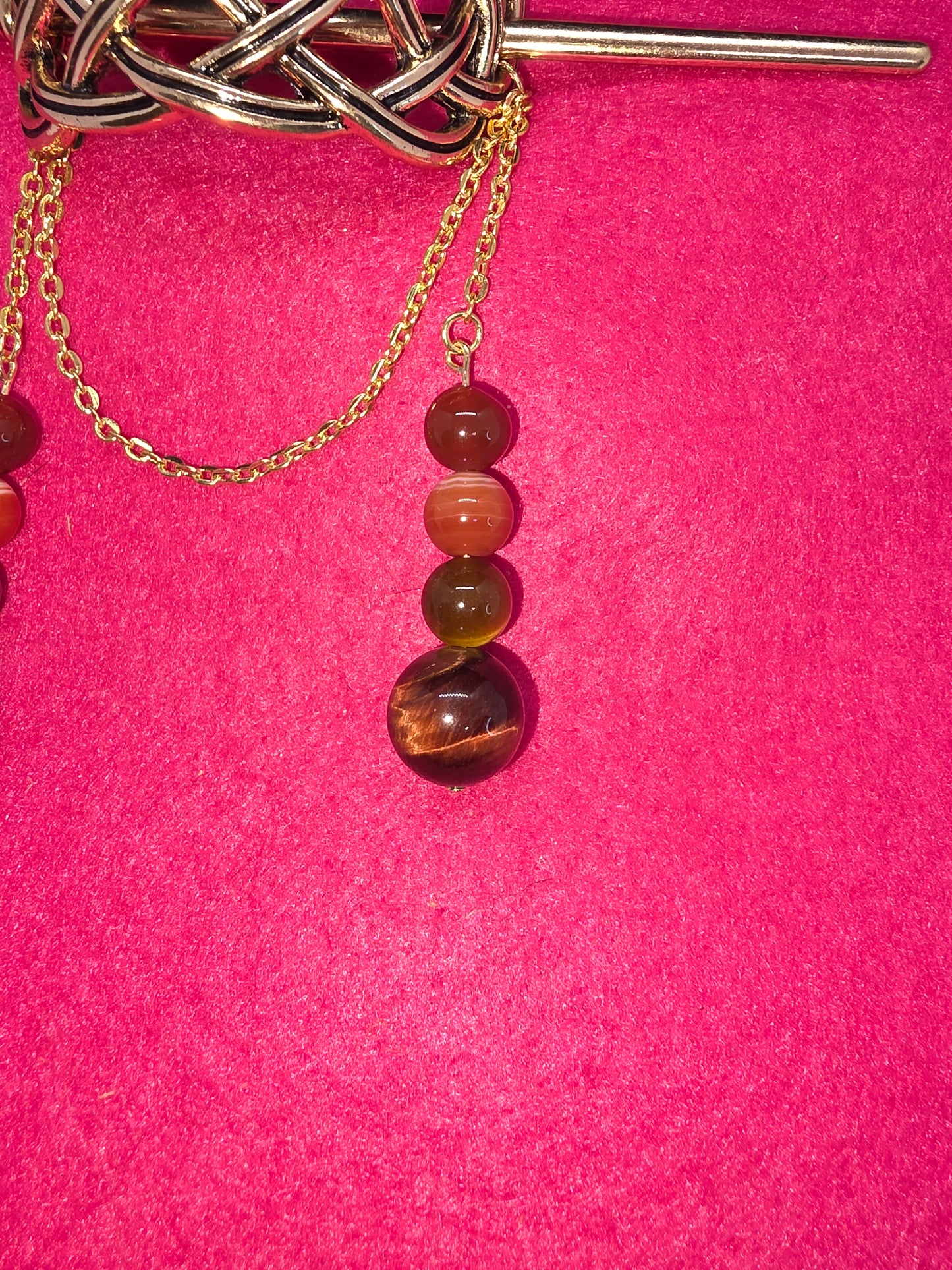 Norse & Celtic Treasures: Carnelian & Tiger's Eye Hair Clips - Cinnful Charms Jewelry