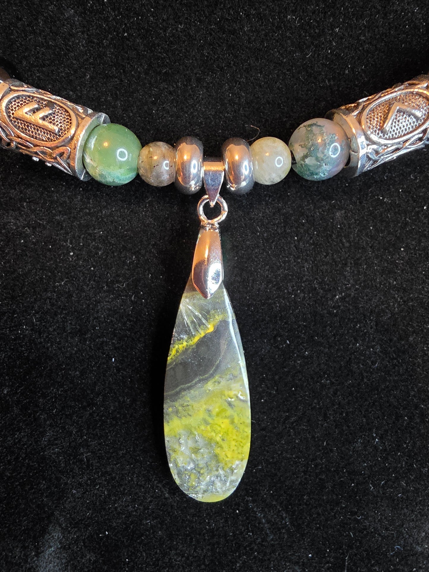 Forge & Flow: Men's Necklaces - Moss Agate, Larvikite, Grey Crazy Lace & Bumblebee Jasper - Cinnful Charms Jewelry