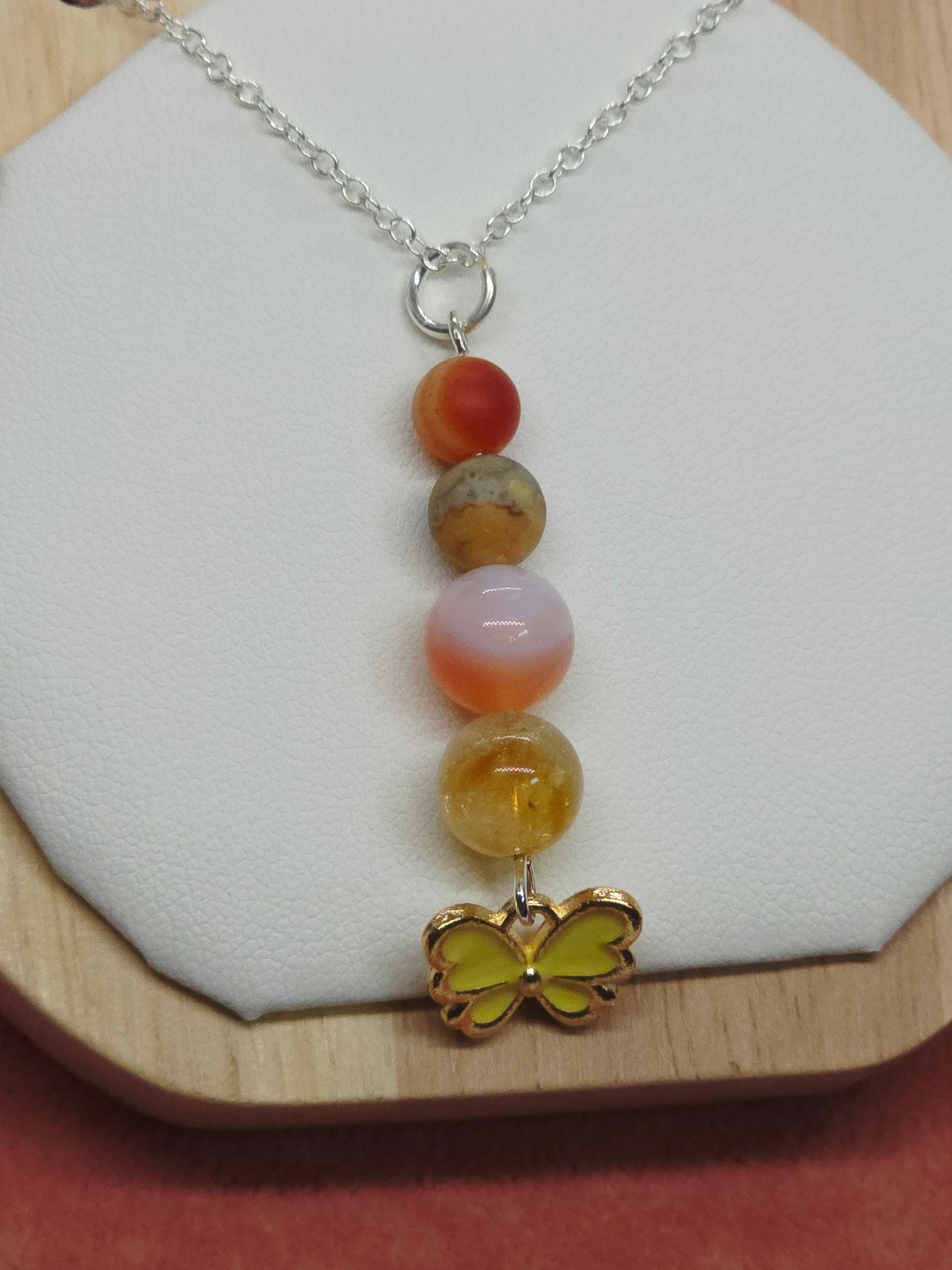 Fluttering Radiance Necklace: Yellow Butterfly, Citrine, Red Botswana, Crazy Lace & Red Matte Sardonyx - Cinnful Charms Jewelry