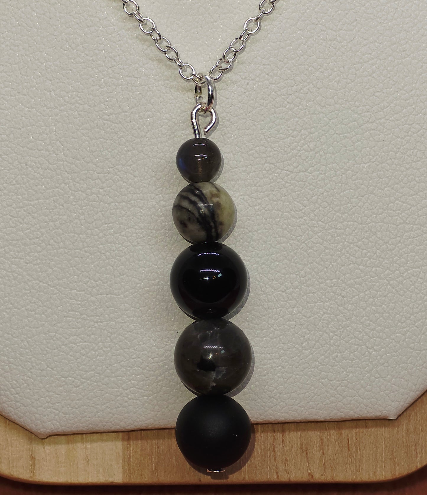 Earth & Shadow Necklace: Black Sardonyx Matte, Larvikite, Black Onyx, Picasso Jasper & Labradorite - Cinnful Charms Jewelry