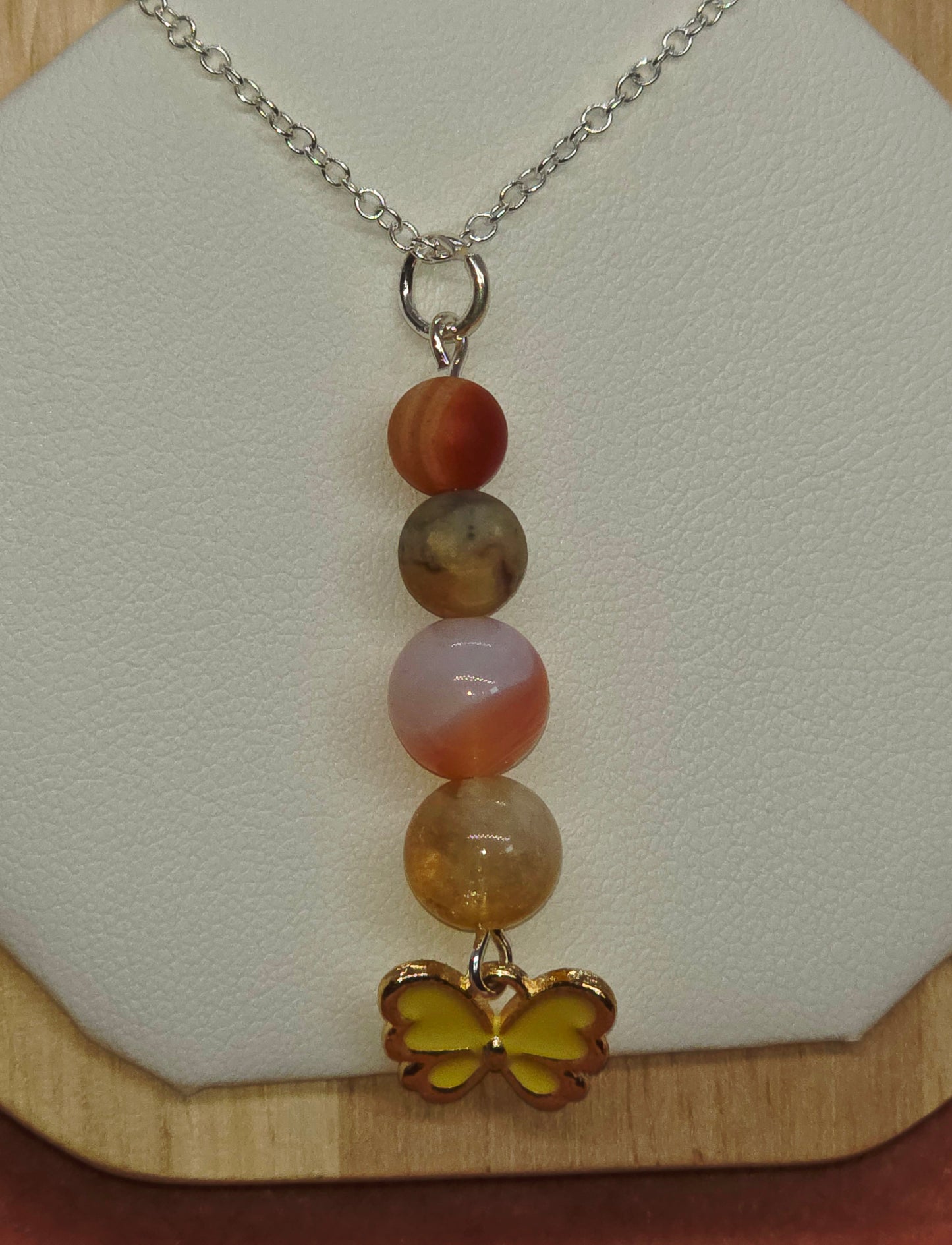Fluttering Radiance Necklace: Yellow Butterfly, Citrine, Red Botswana, Crazy Lace & Red Matte Sardonyx - Cinnful Charms Jewelry