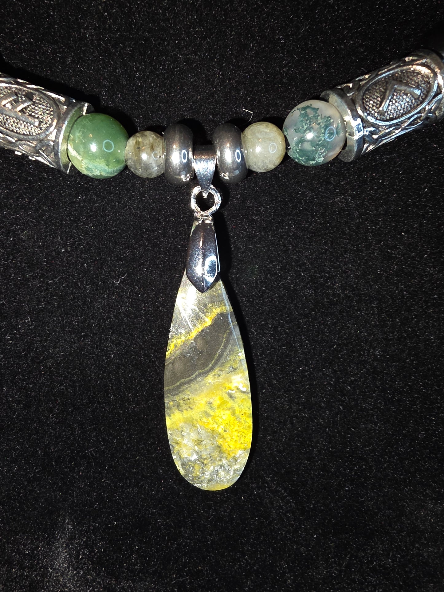Forge & Flow: Men's Necklaces - Moss Agate, Larvikite, Grey Crazy Lace & Bumblebee Jasper - Cinnful Charms Jewelry