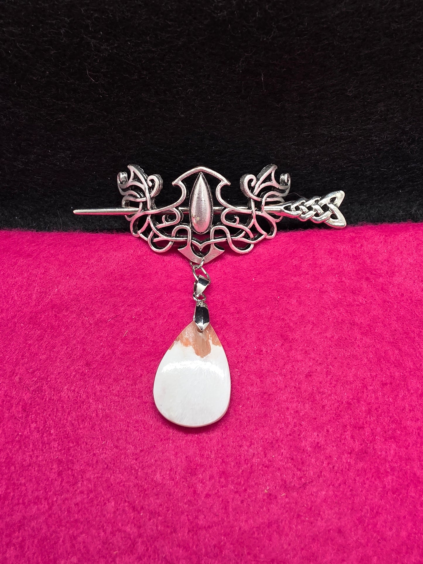 Northern Whispers: Elegant Viking Silver Hair Adornments with Scolecite - Cinnful Charms Jewelry