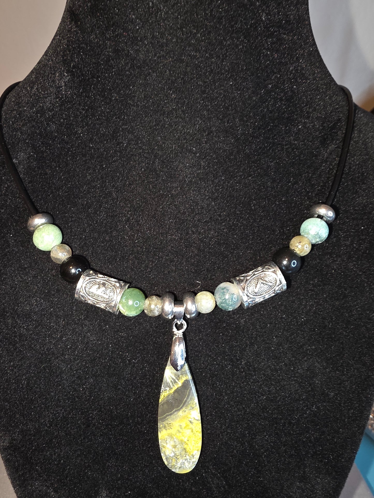 Forge & Flow: Men's Necklaces - Moss Agate, Larvikite, Grey Crazy Lace & Bumblebee Jasper - Cinnful Charms Jewelry