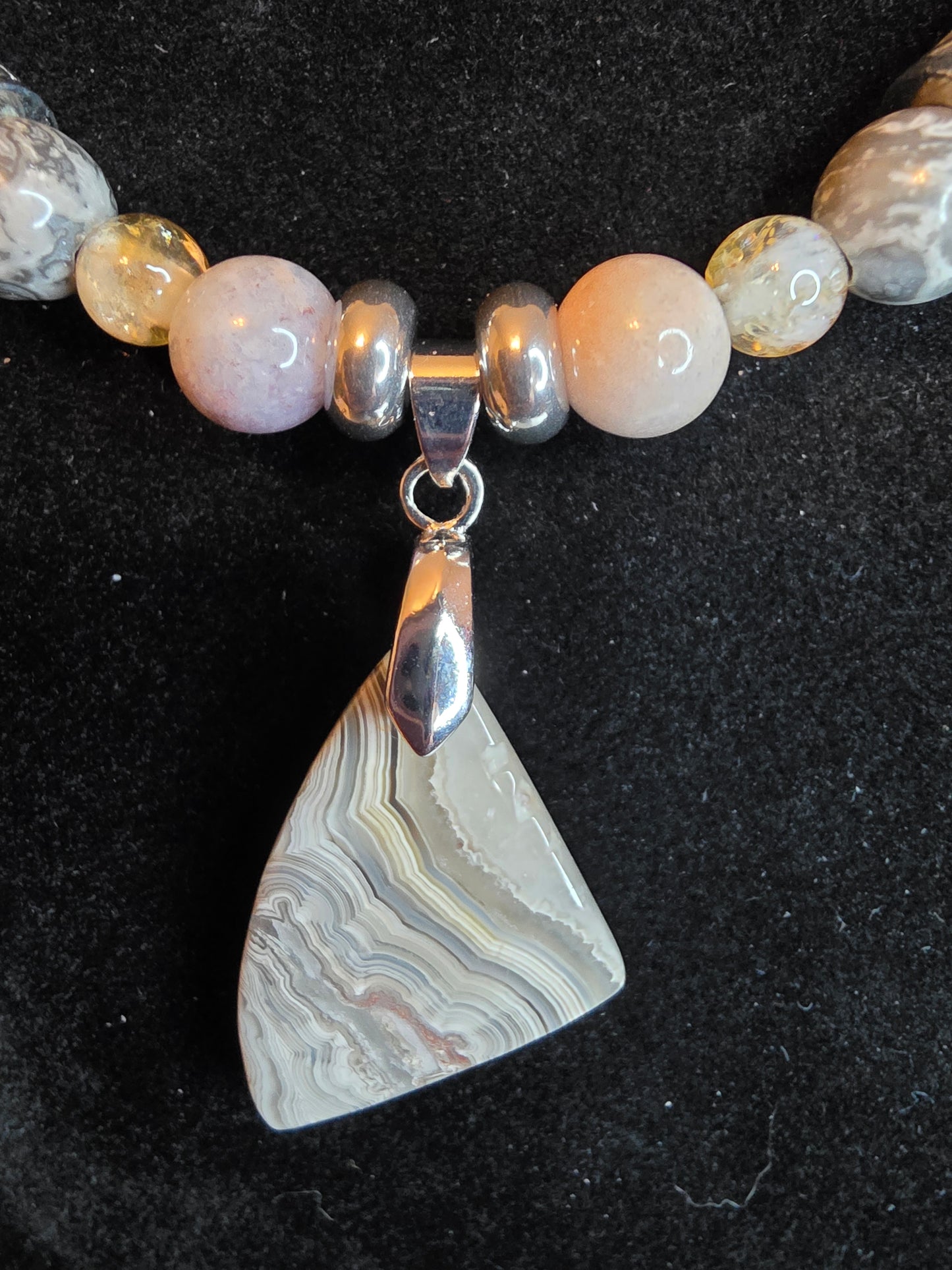 The Clarity & Renewal Collection: Men's Necklaces of Grey Crazy Lace, Citrine & More - Cinnful Charms Jewelry