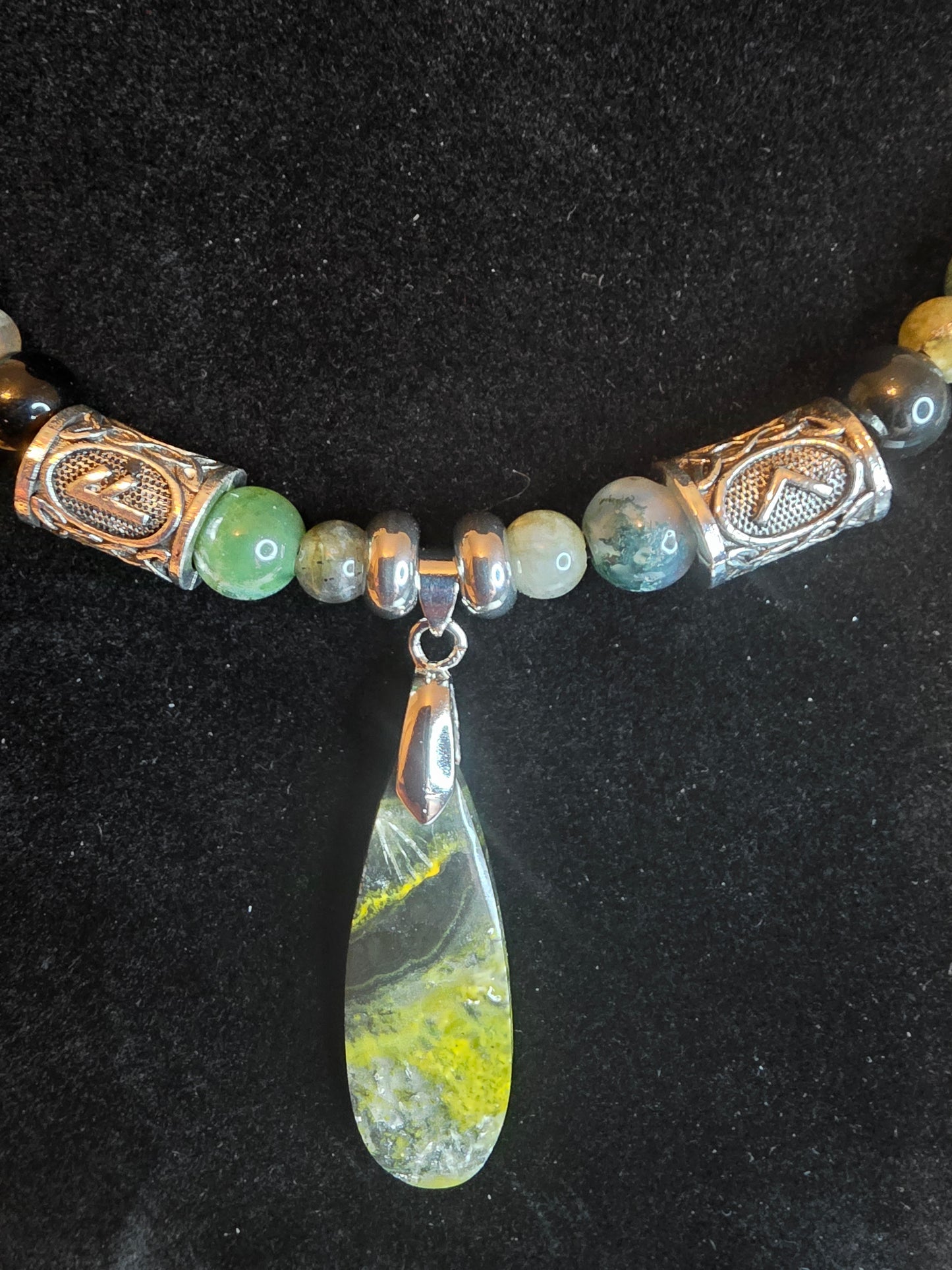 Forge & Flow: Men's Necklaces - Moss Agate, Larvikite, Grey Crazy Lace & Bumblebee Jasper - Cinnful Charms Jewelry