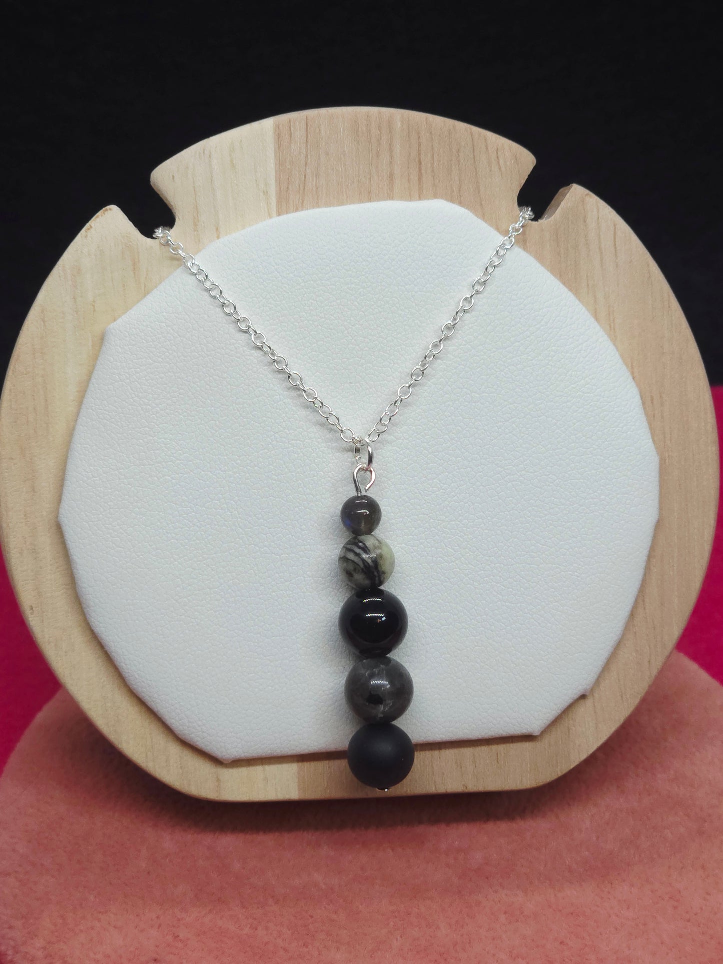 Earth & Shadow Necklace: Black Sardonyx Matte, Larvikite, Black Onyx, Picasso Jasper & Labradorite - Cinnful Charms Jewelry
