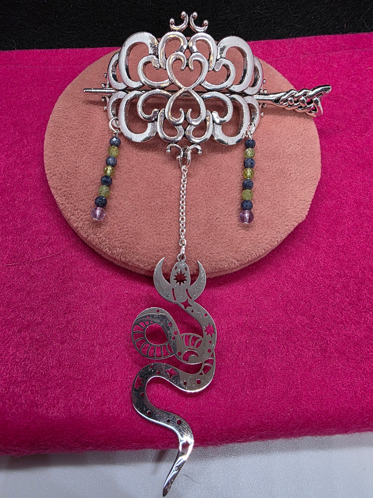 Embrace Celestial Elegance: Introducing Our Serpent Crescent Moon Hair Pin - Cinnful Charms Jewelry