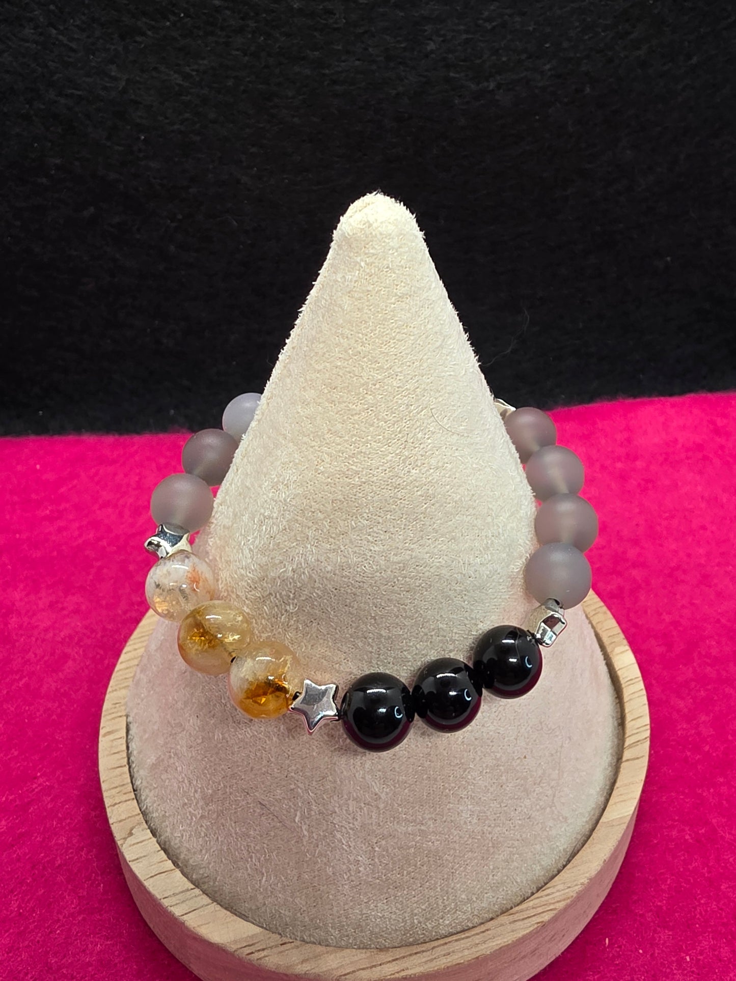 Balanced Brilliance: Grey Chalcedony, Citrine & Onyx Bracelet - Cinnful Charms Jewelry