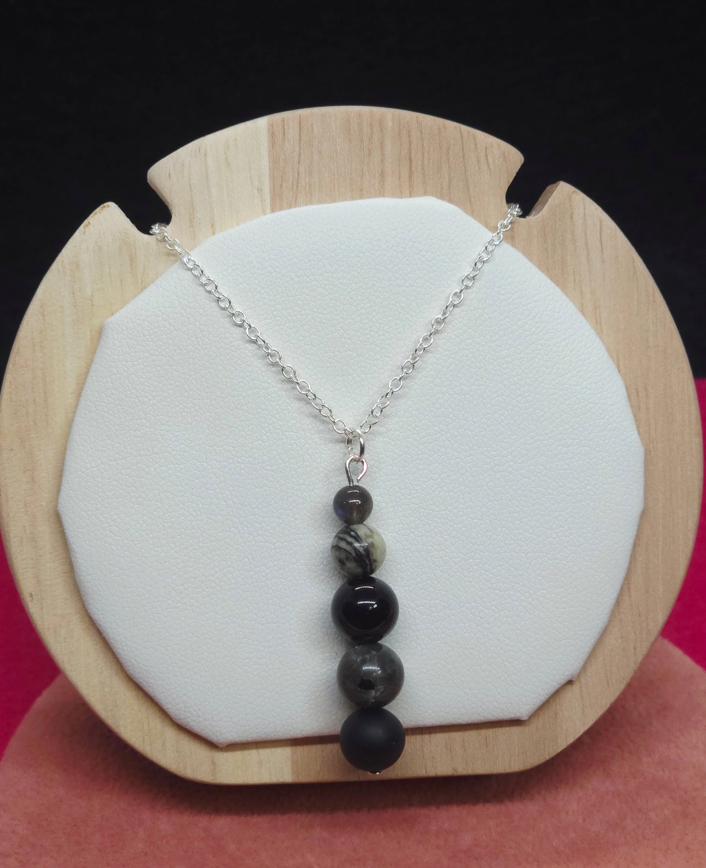 Earth & Shadow Necklace: Black Sardonyx Matte, Larvikite, Black Onyx, Picasso Jasper & Labradorite - Cinnful Charms Jewelry