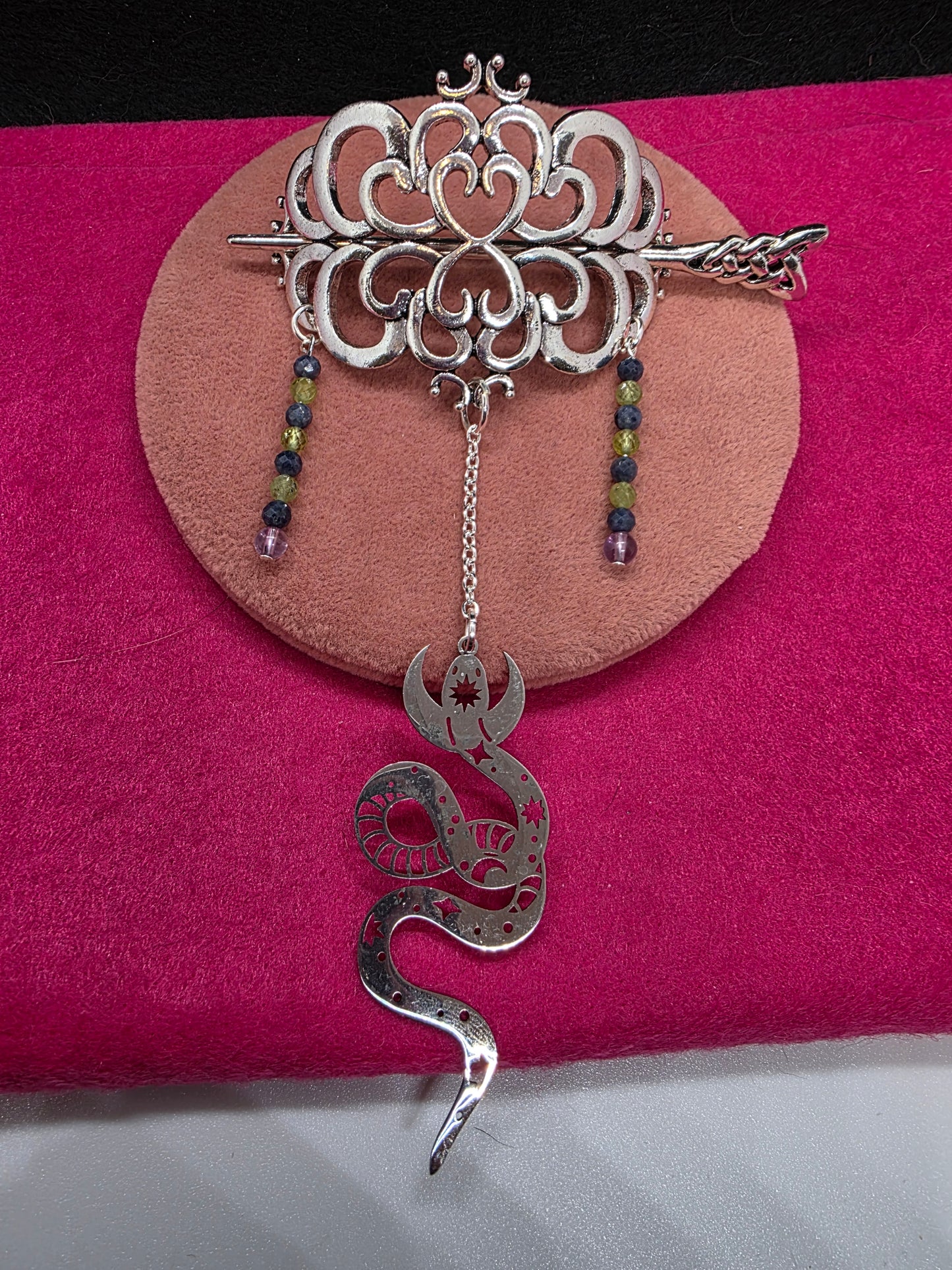 Embrace Celestial Elegance: Introducing Our Serpent Crescent Moon Hair Pin - Cinnful Charms Jewelry