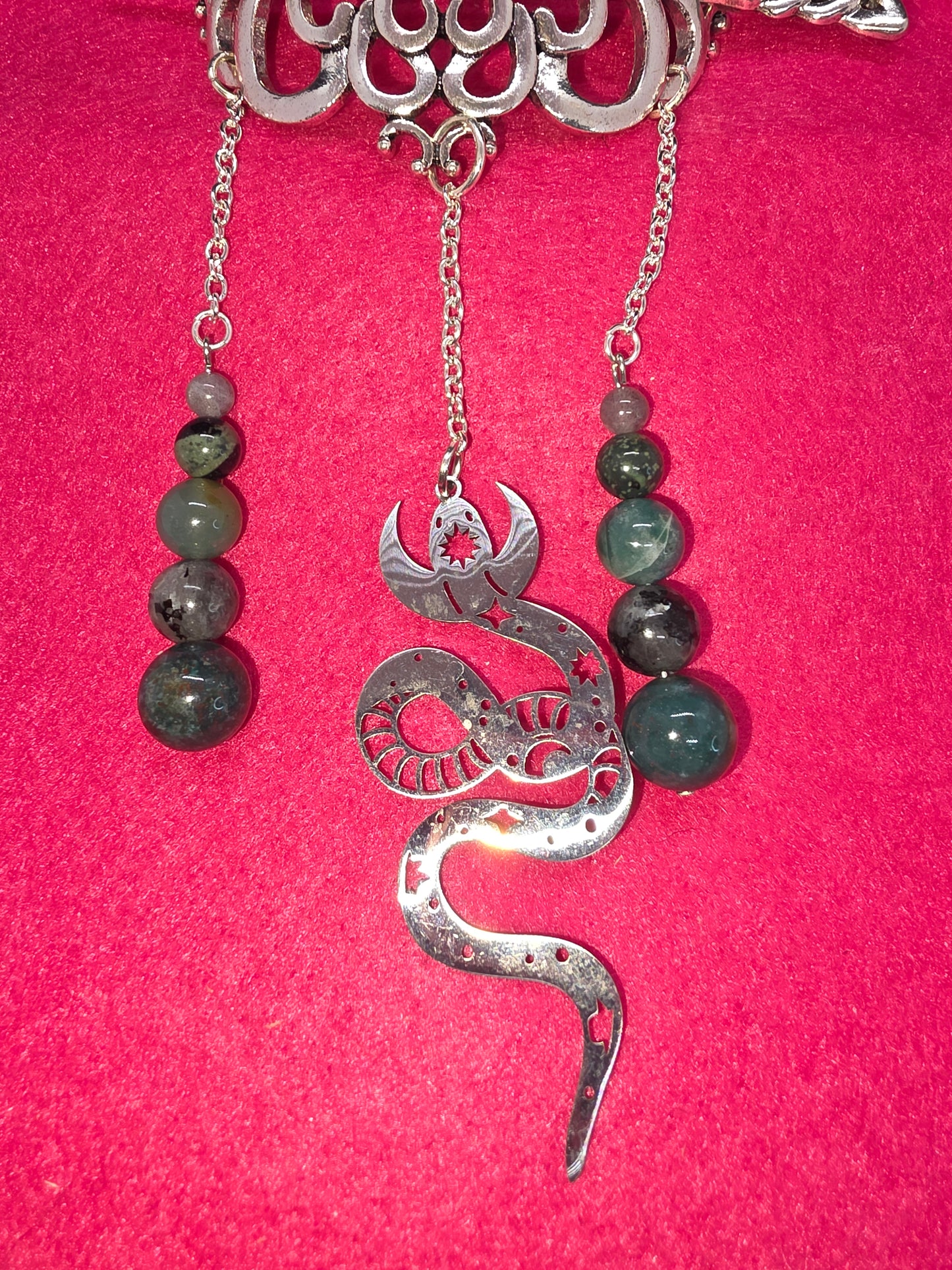 Old World Mystique: Silver Viking Hair Clips, Serpent Artistry & Earth's Gemstones - Cinnful Charms Jewelry