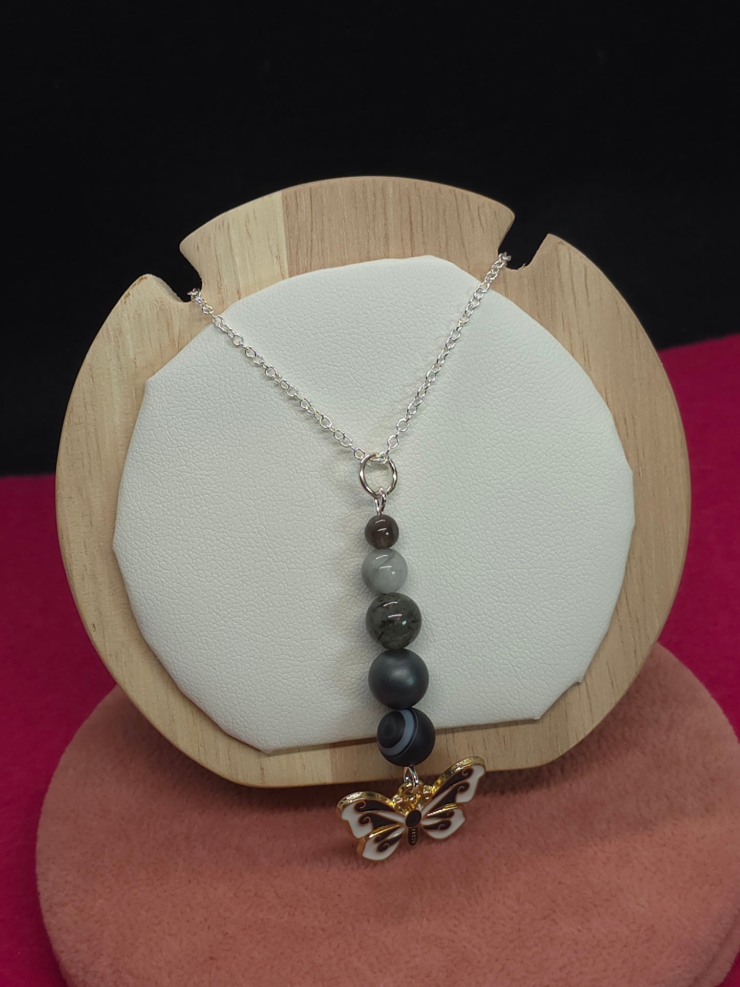 Grounded Radiance Necklace: Black Sardonyx, Hematite, Rutilated Green Quartz, Labradorite & Grey Jasper - Cinnful Charms Jewelry