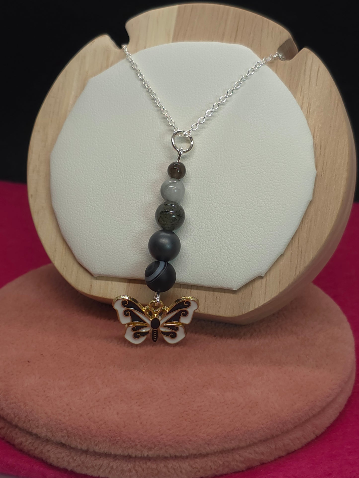 Grounded Radiance Necklace: Black Sardonyx, Hematite, Rutilated Green Quartz, Labradorite & Grey Jasper - Cinnful Charms Jewelry