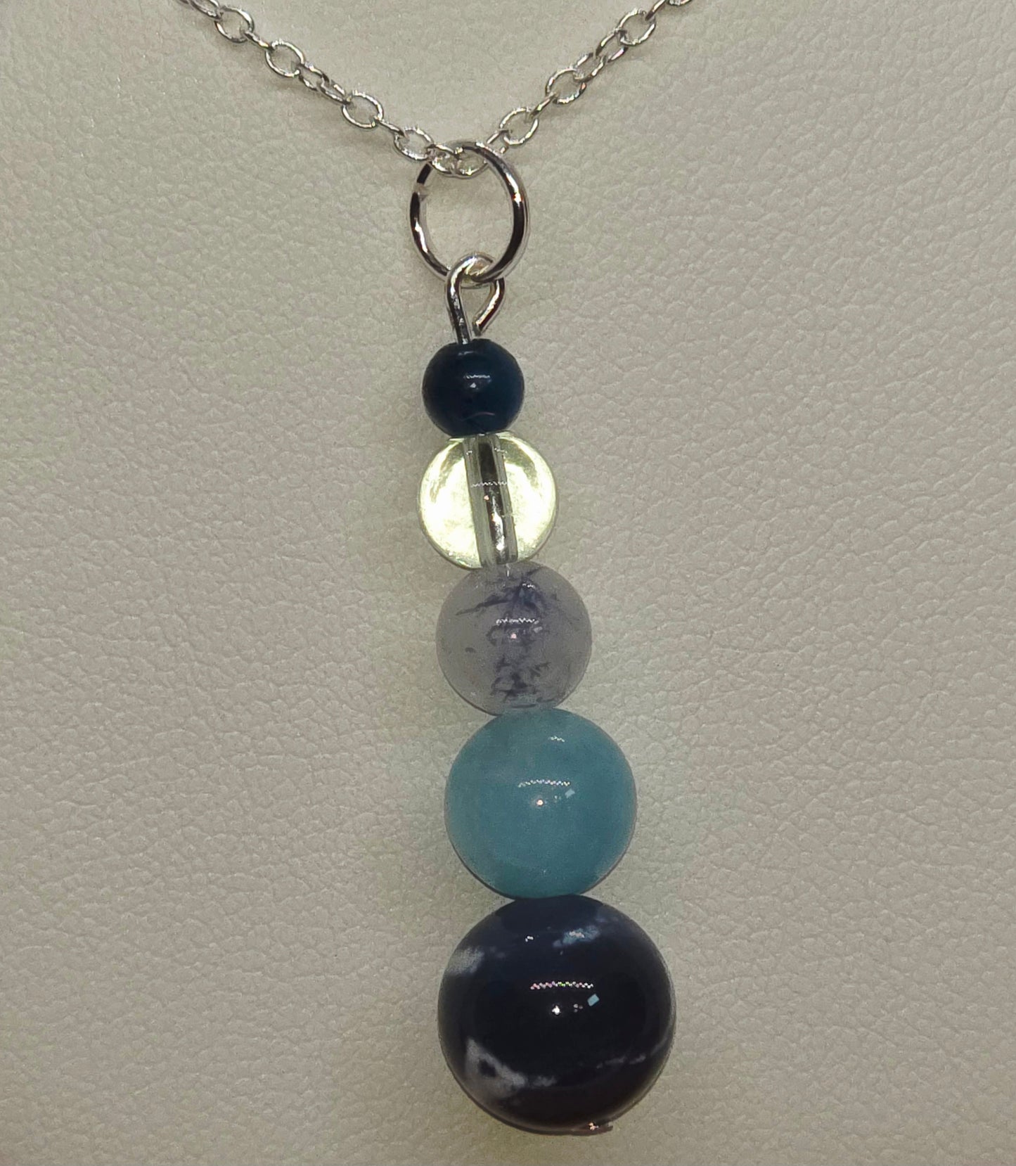 Ocean Flame Necklace: Blue Fire Agate, Aquamarine, Dumortierite, Clear Quartz & Blue Tiger's Eye - Cinnful Charms Jewelry