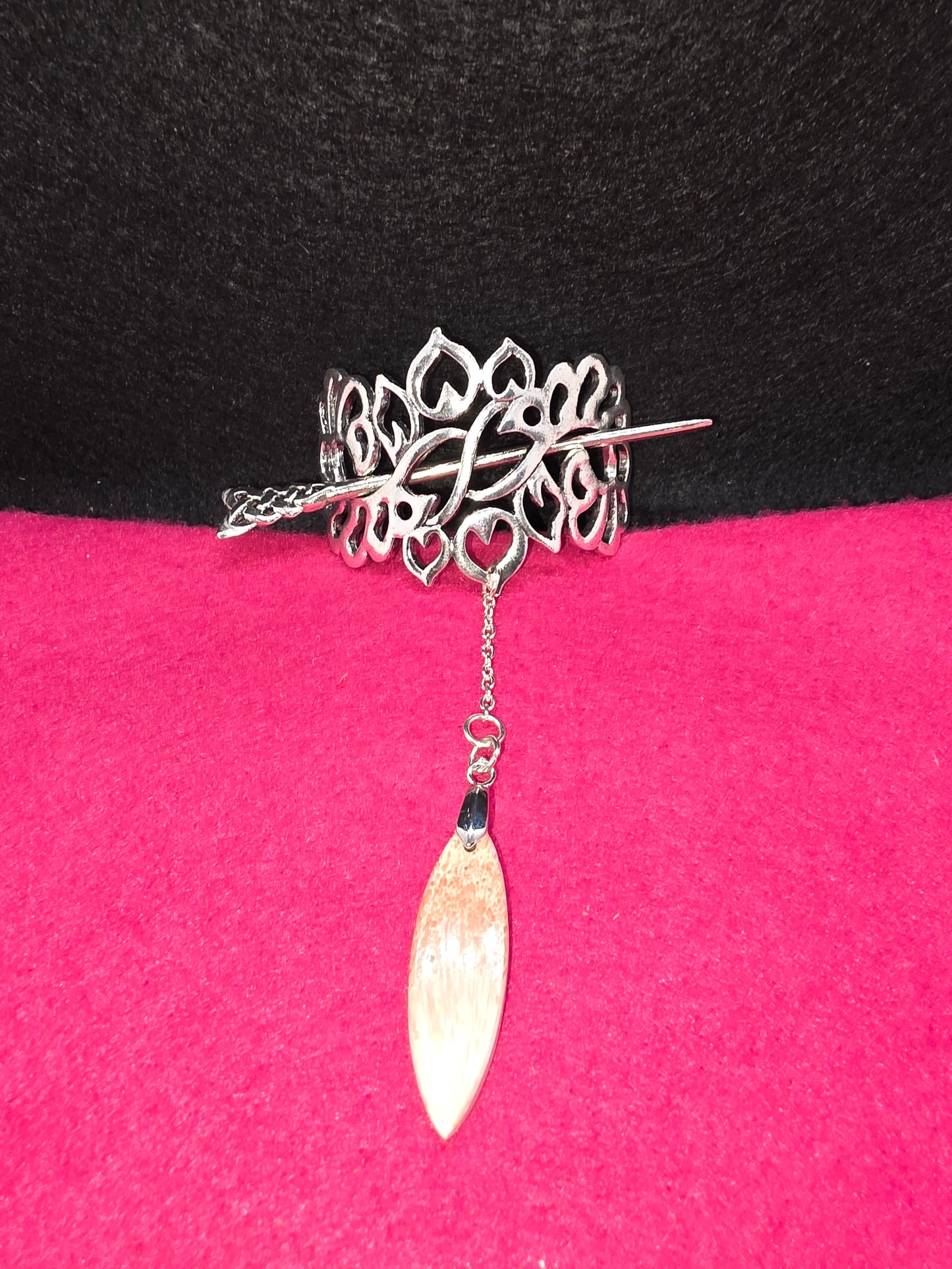 The Valhalla Collection: Scolecite & Stilbite Silver Viking Hair Clips - Cinnful Charms Jewelry
