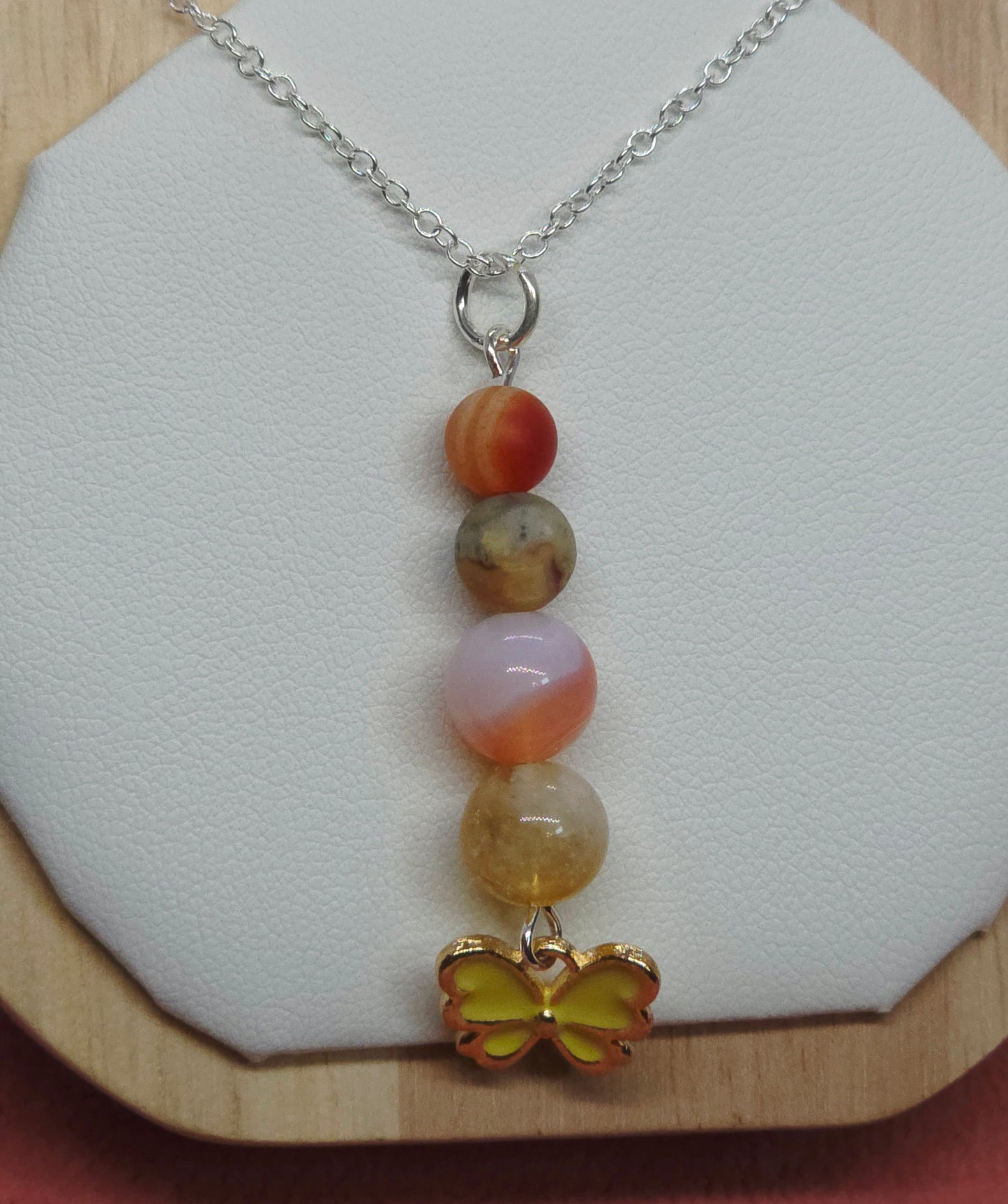 Fluttering Radiance Necklace: Yellow Butterfly, Citrine, Red Botswana, Crazy Lace & Red Matte Sardonyx - Cinnful Charms Jewelry