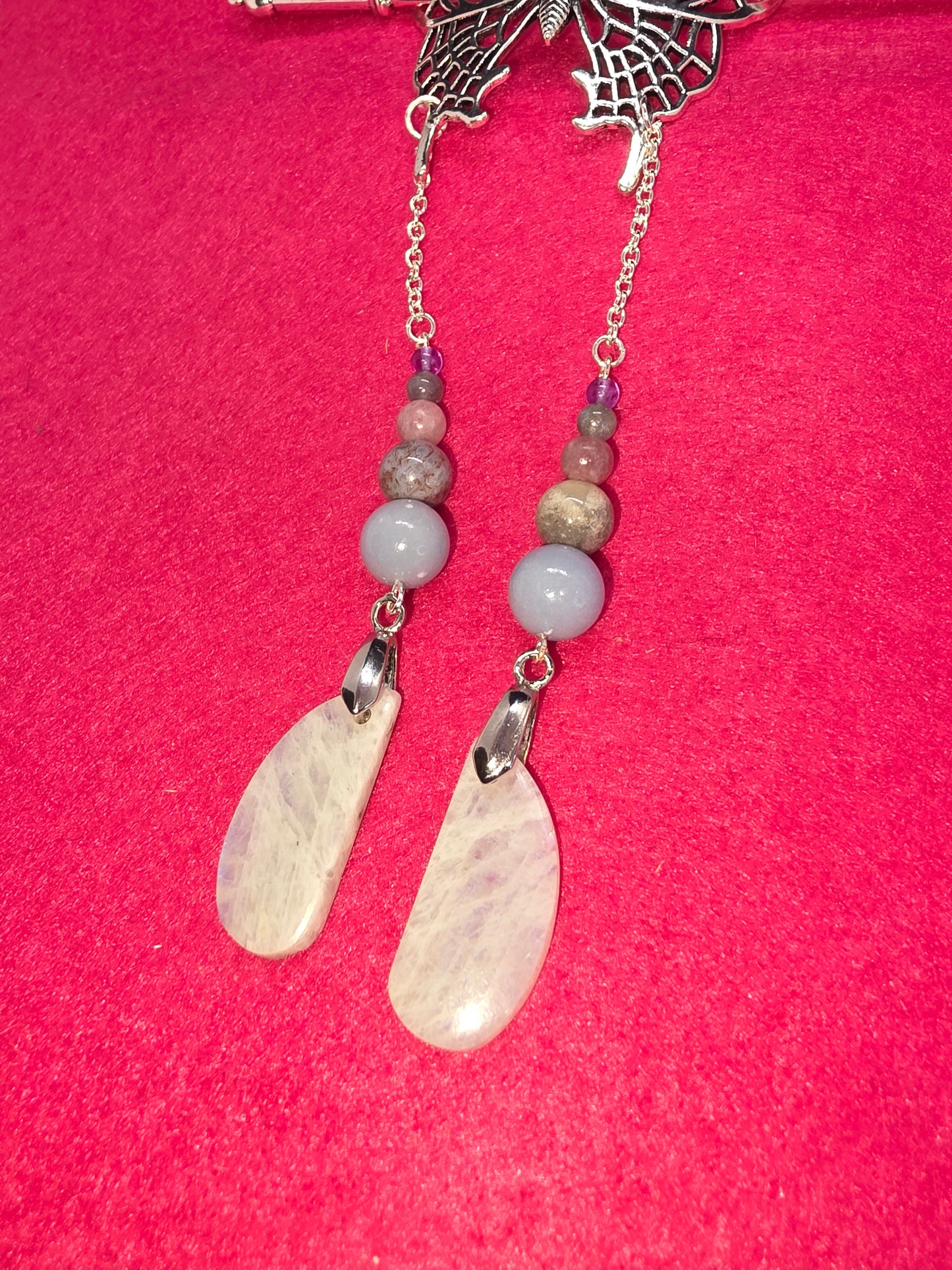 Viking & Butterfly Whispers: Silver Hair Clips with Blue Flash & Ancient Gems - Cinnful Charms Jewelry
