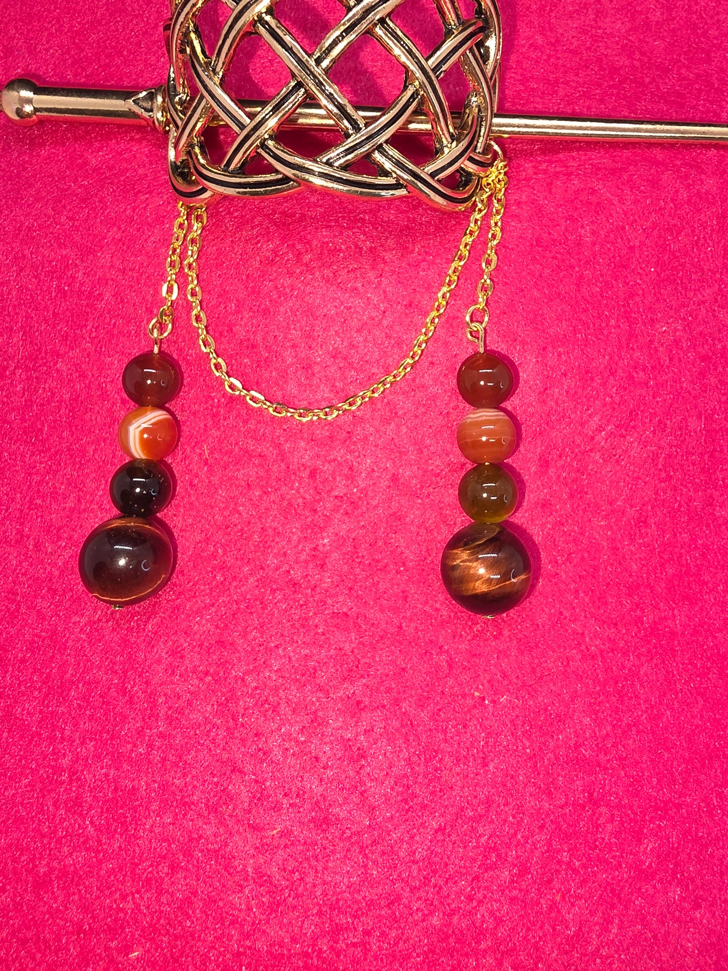 Norse & Celtic Treasures: Carnelian & Tiger's Eye Hair Clips - Cinnful Charms Jewelry