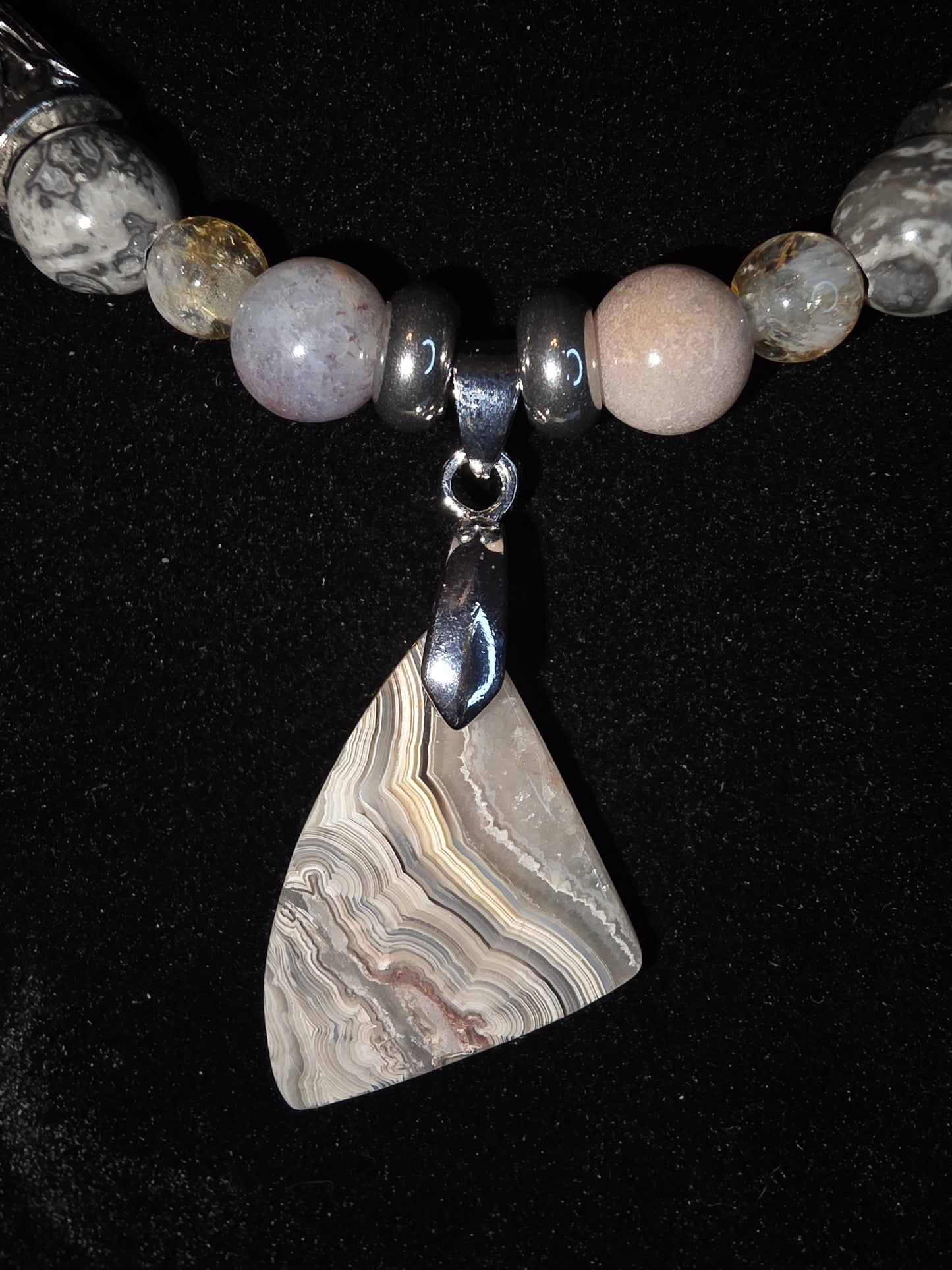 The Clarity & Renewal Collection: Men's Necklaces of Grey Crazy Lace, Citrine & More - Cinnful Charms Jewelry